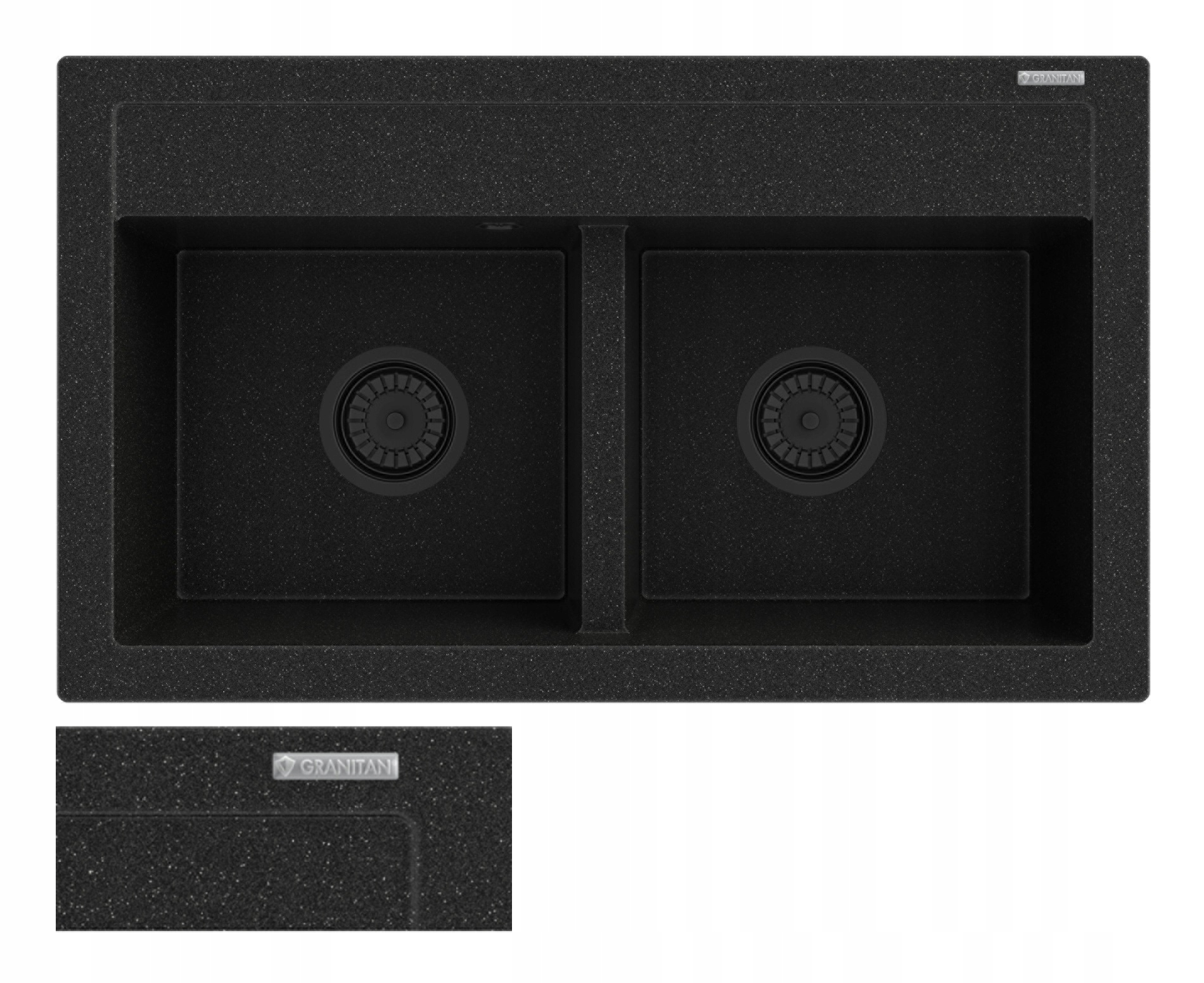 Granitový Dřez 2KOM Černý Metalik Sifon Duo