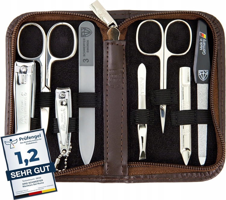 Zestaw narzędzi do manicure 3 Scherter 8 elementów etui brąz