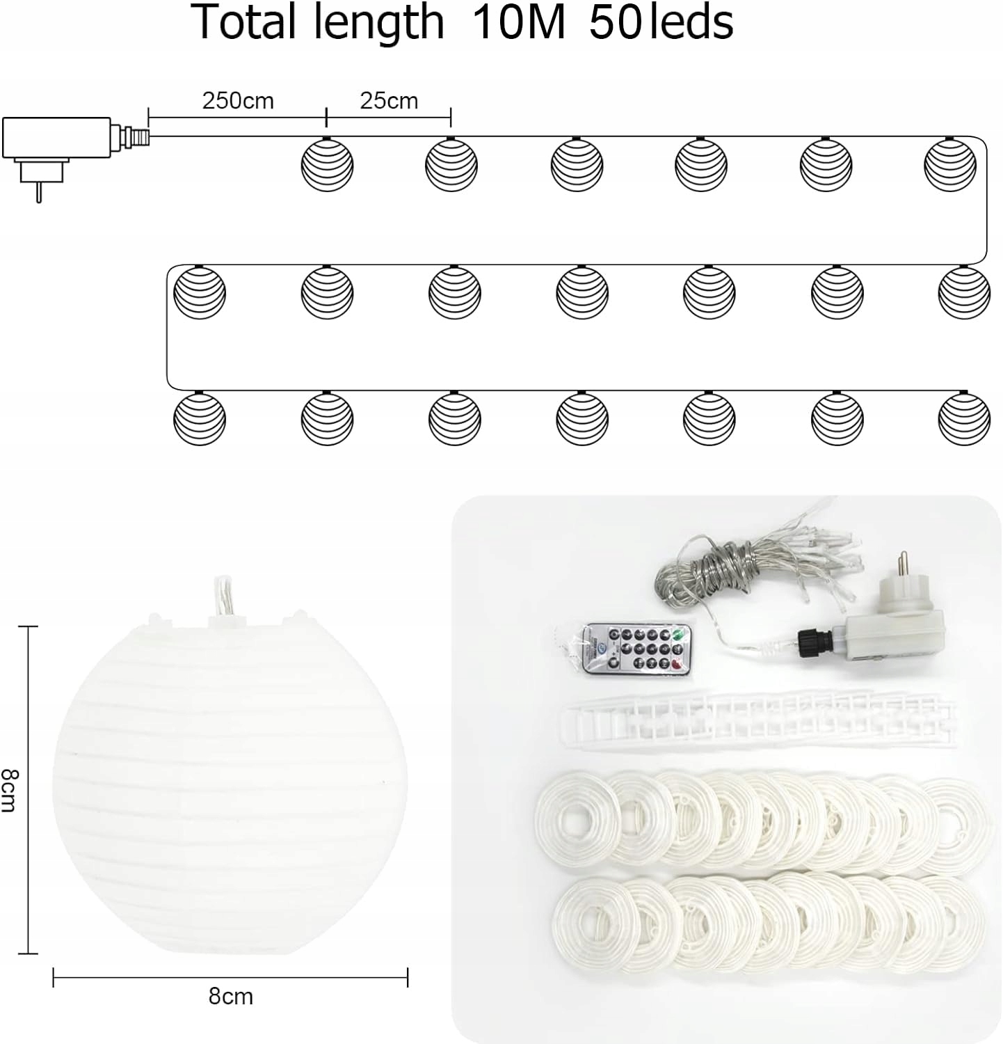 BIGZOM Girlanda Świetlna Wododoporne Lampki Lampiony 10M 50LED — miniatura 4