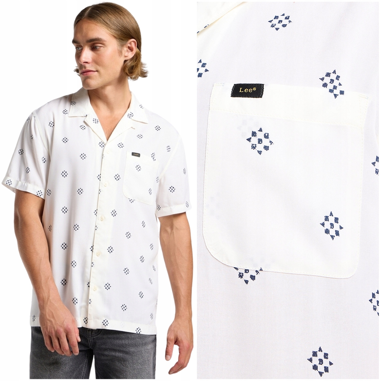 Lee Resort Shirt Ecru volná lehká bílá košile s krátkým rukávem XXL