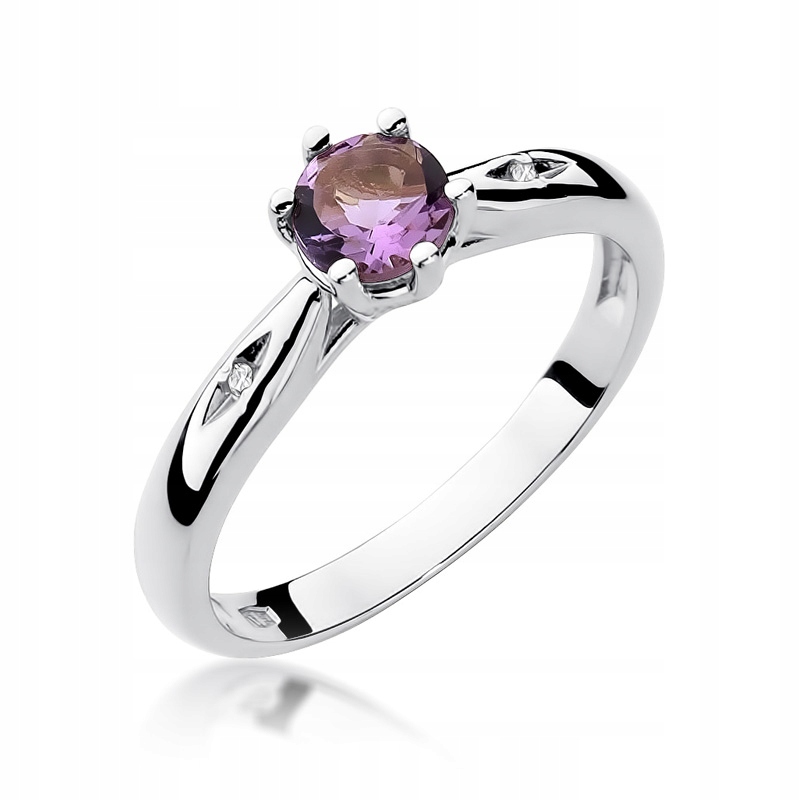 

Pierścionek Białe Złoto 585 Ametyst Brylant Grawer