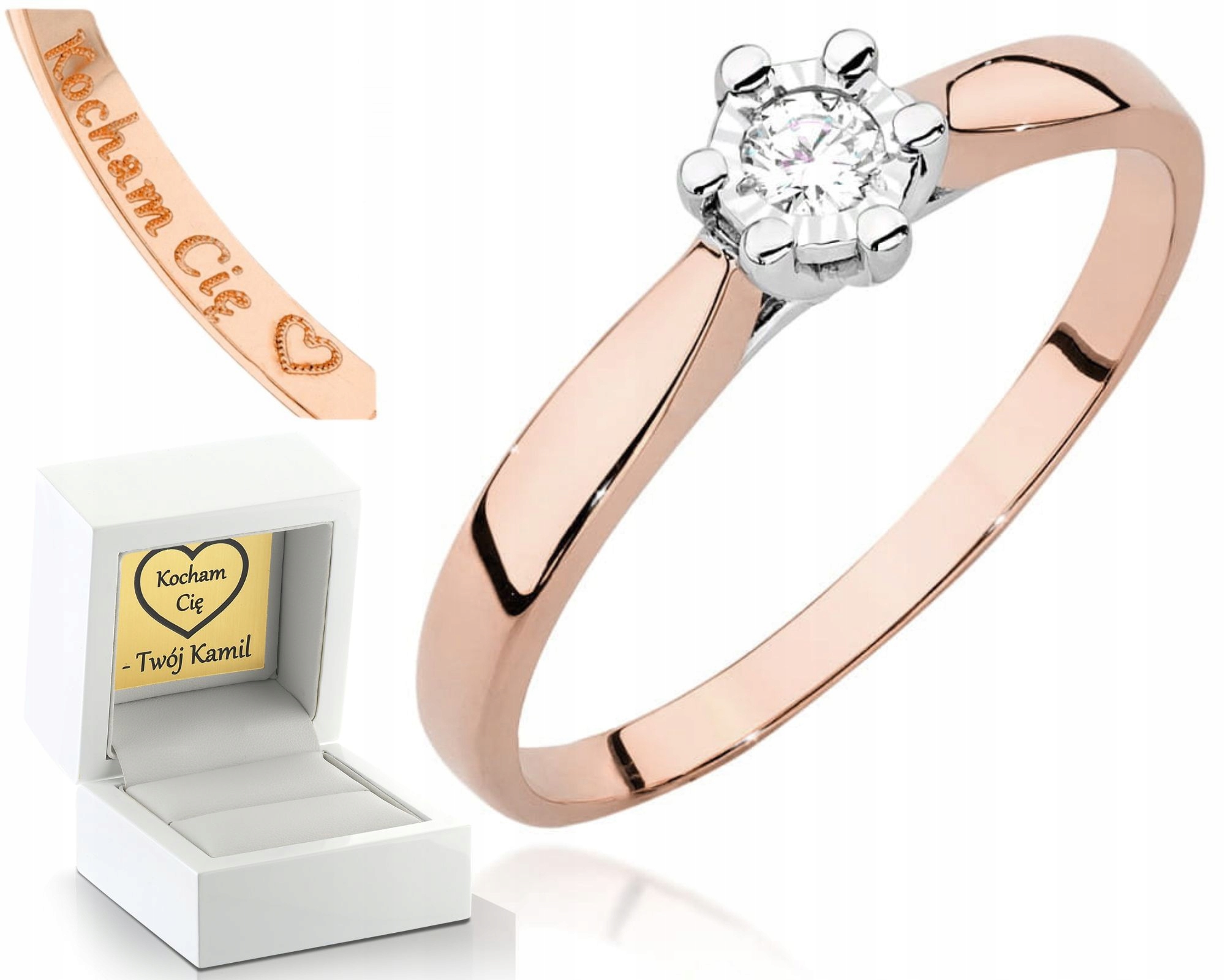 Prstýnek Z Růžového Zlata S Briliantem Gravírování Zlato