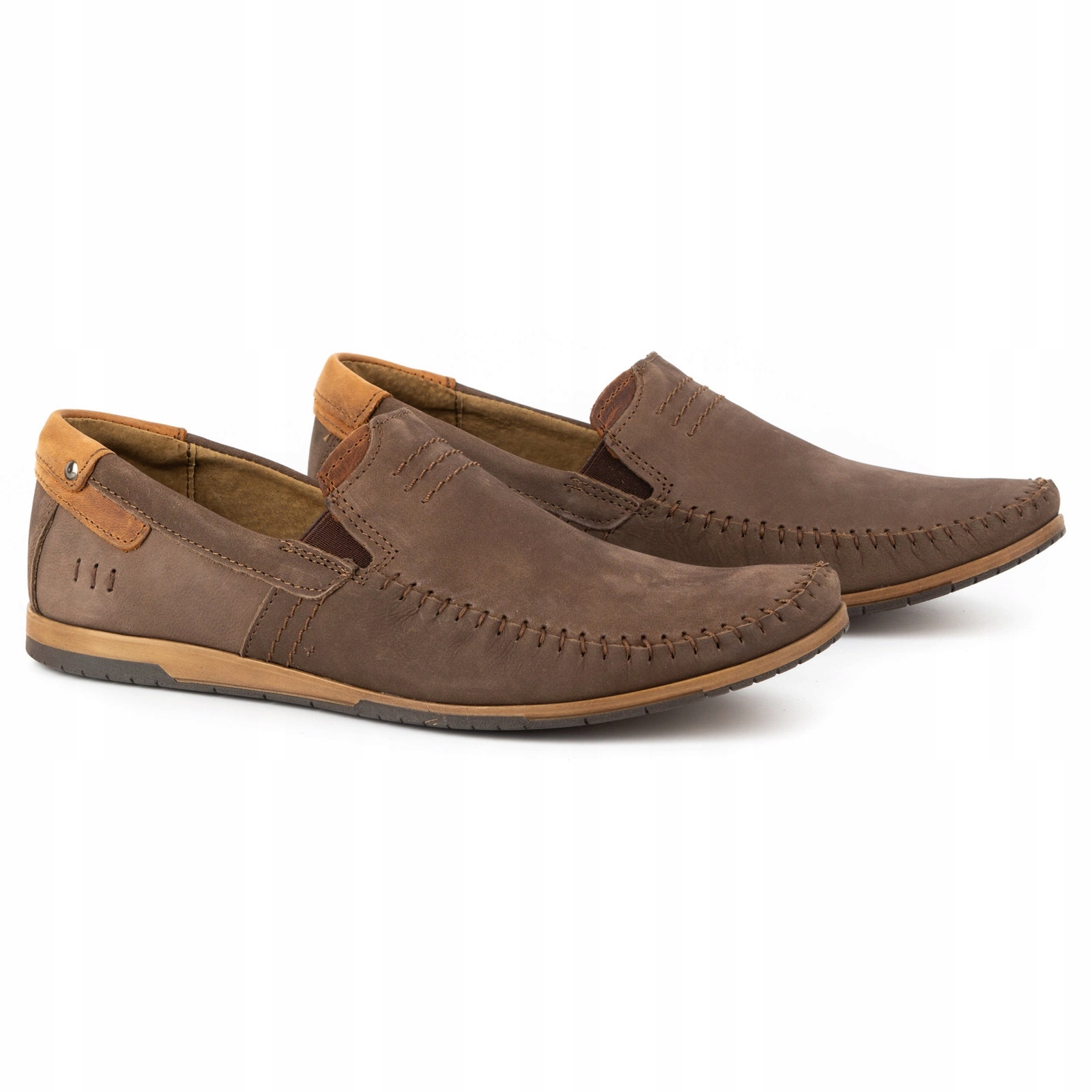 Mokasyny męskie skórzane 876 brązowe 42 Nosek okrągły