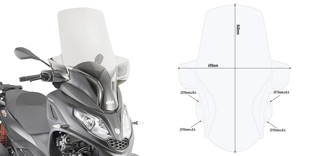 Sklo Givi priehľadné 84 x 69 cm (h x V) Piaggio Mp3 300 Hpe (19 > 20)