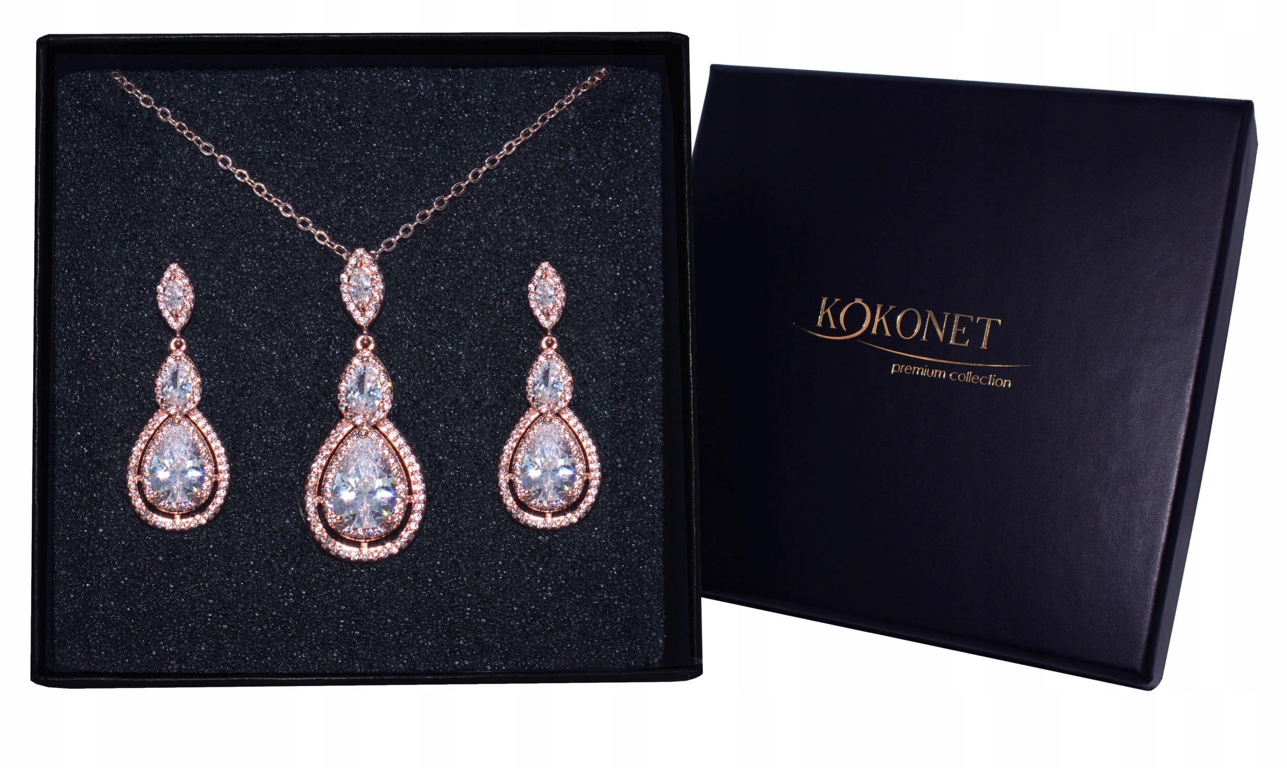 Sada šperků náušnice náhrdelník dárek krabička Rose Gold dámská