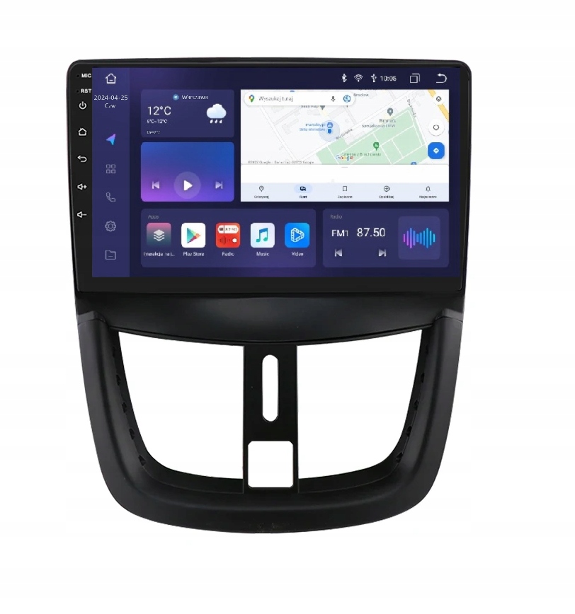 Radio 2DIN Android Do Peugeot 207 4/64GB Dsp Carplay Bluetooth Usb Gps Wifi