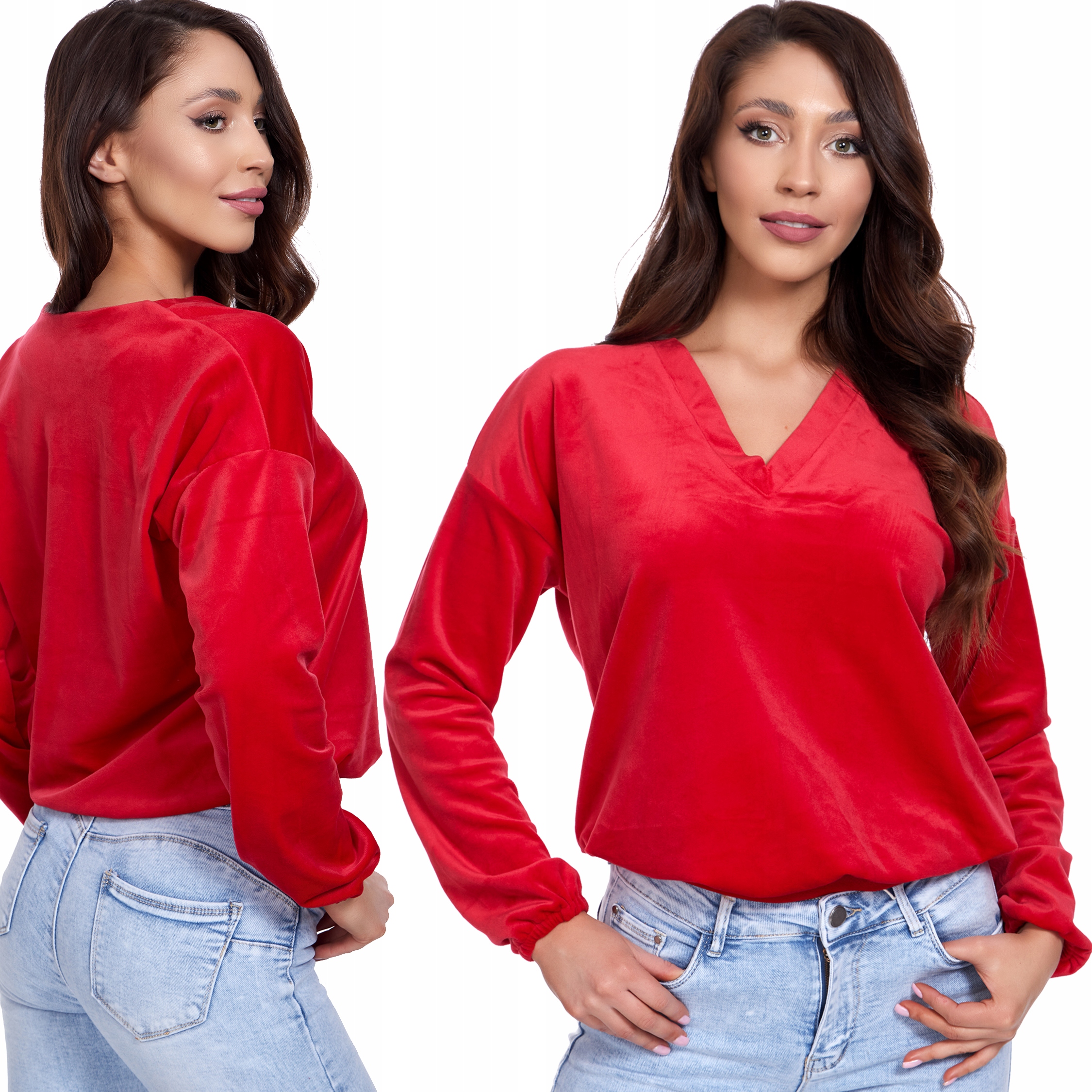 

032_ XL/42 _welurowa Bluzka ,bluza W Serek