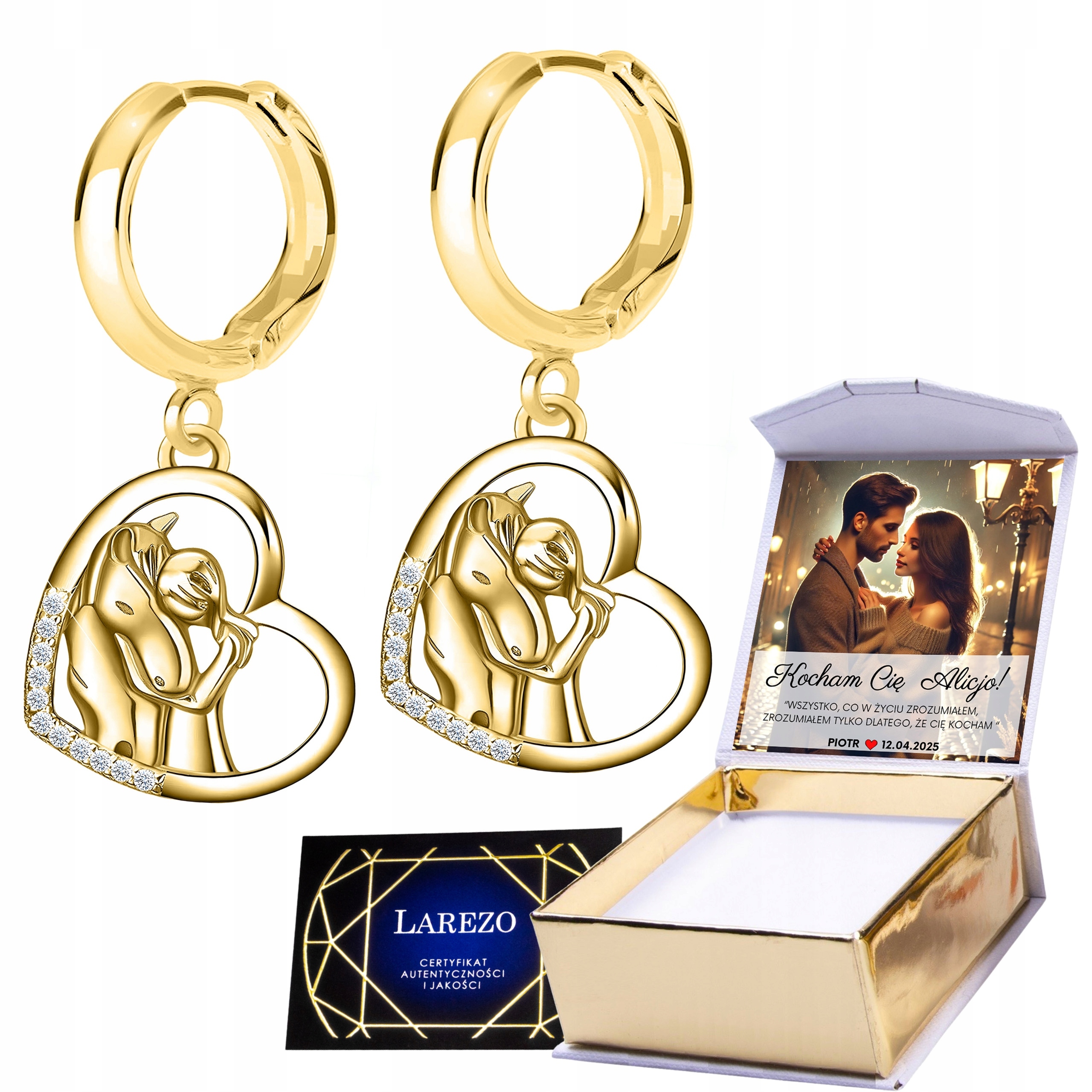 Zlaté Náušnice na Biglu Koník Kůň Dívka Poník Koně 925 Potisk