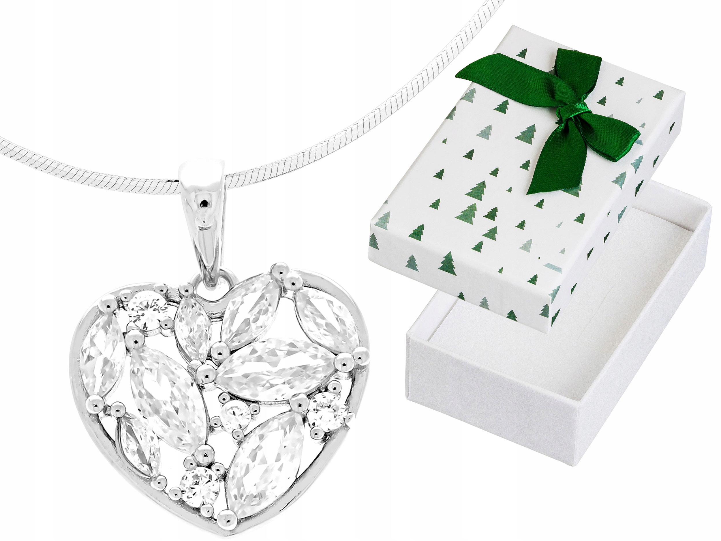 Dlouhý stříbrný dámský ažurový náhrdelník Srdce s zirkony Srdíčko 90