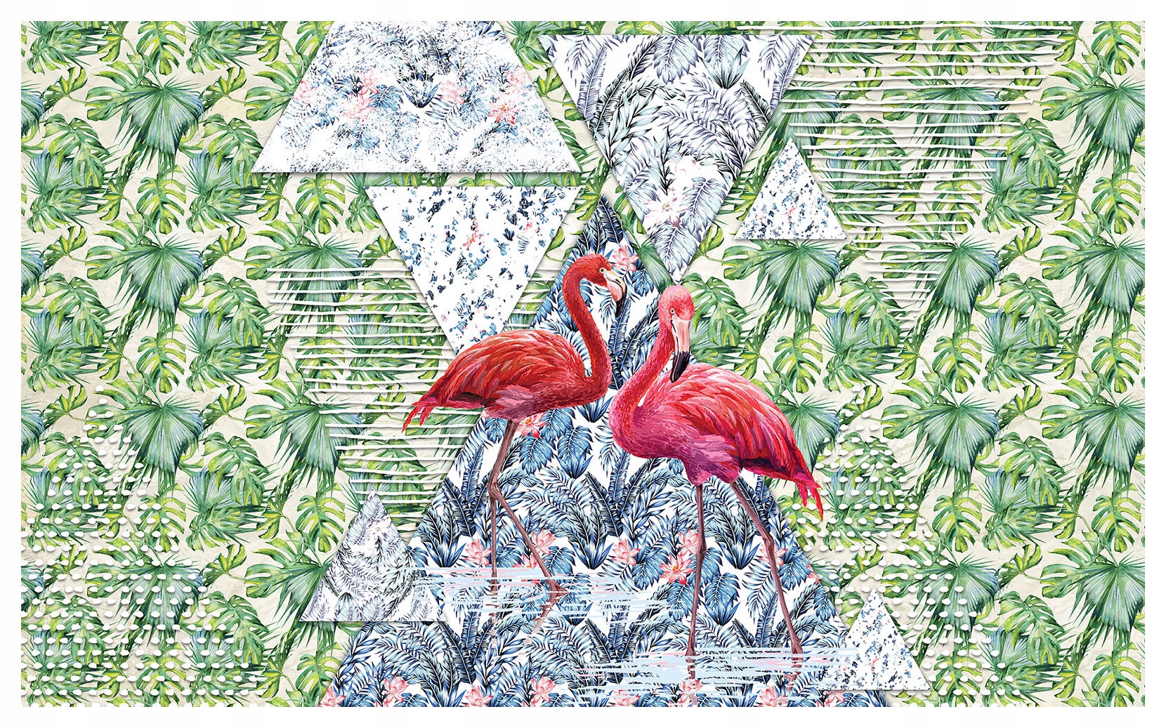 Fototapeta Plameňáci tropické listy vinylová geometrie 368x254 lepidlo