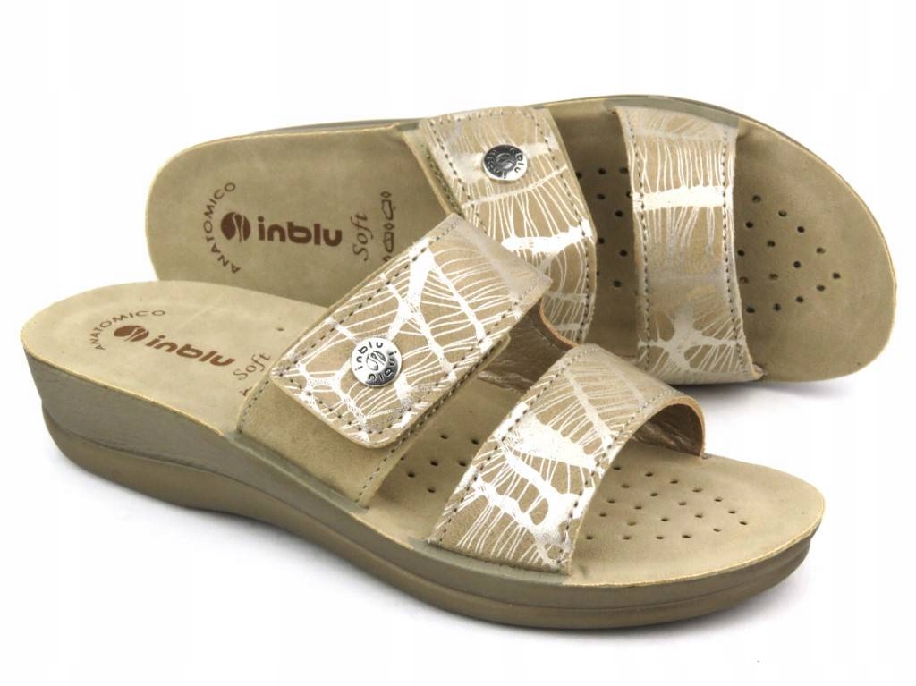 KLAPKI DAMSKIE INBLU VR-60 ZŁOTE BUTY NA LATO RZEP Płeć kobieta