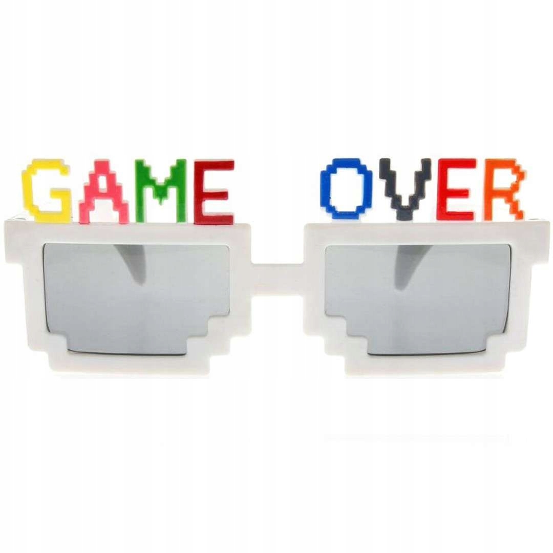 OKULARY imprezowe PIXEL napis GAME OVER komputerowe FOTOBUDKA zabawne