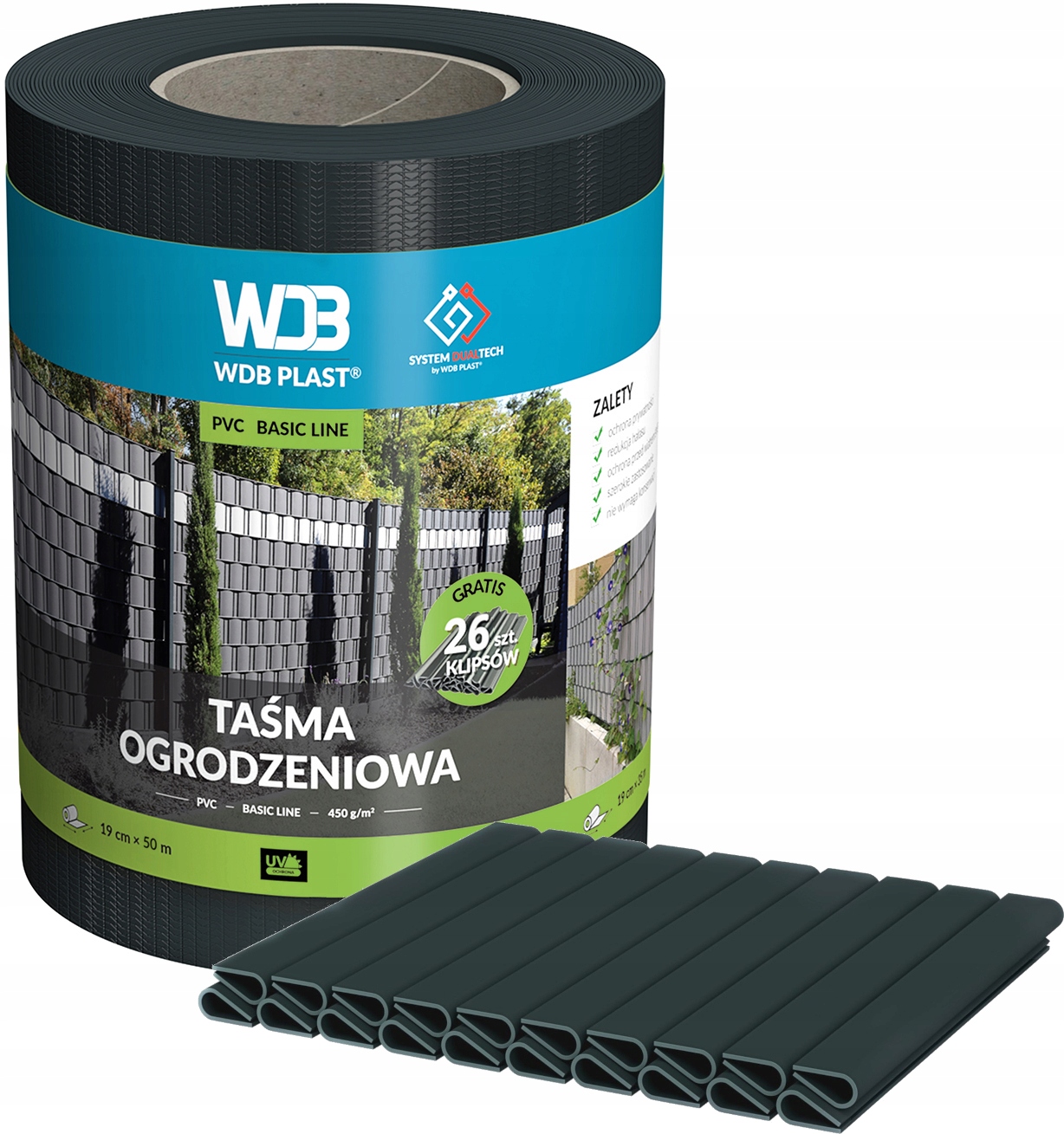 Taśma Ogrodzeniowa Antracyt 19x50 Osłona Na Ogrodzenie Panelowe Płot Klipsy