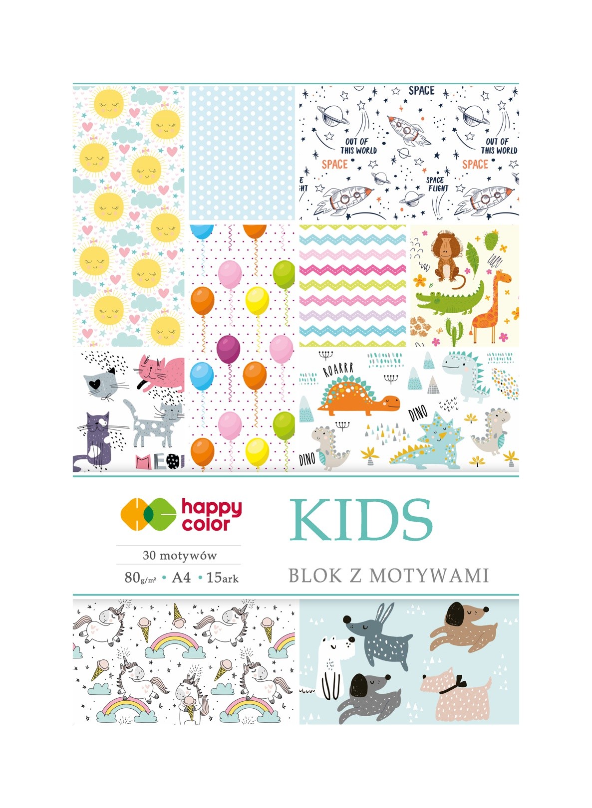 

Blok Happy Color A4 80g 15 ark z motywami Kids