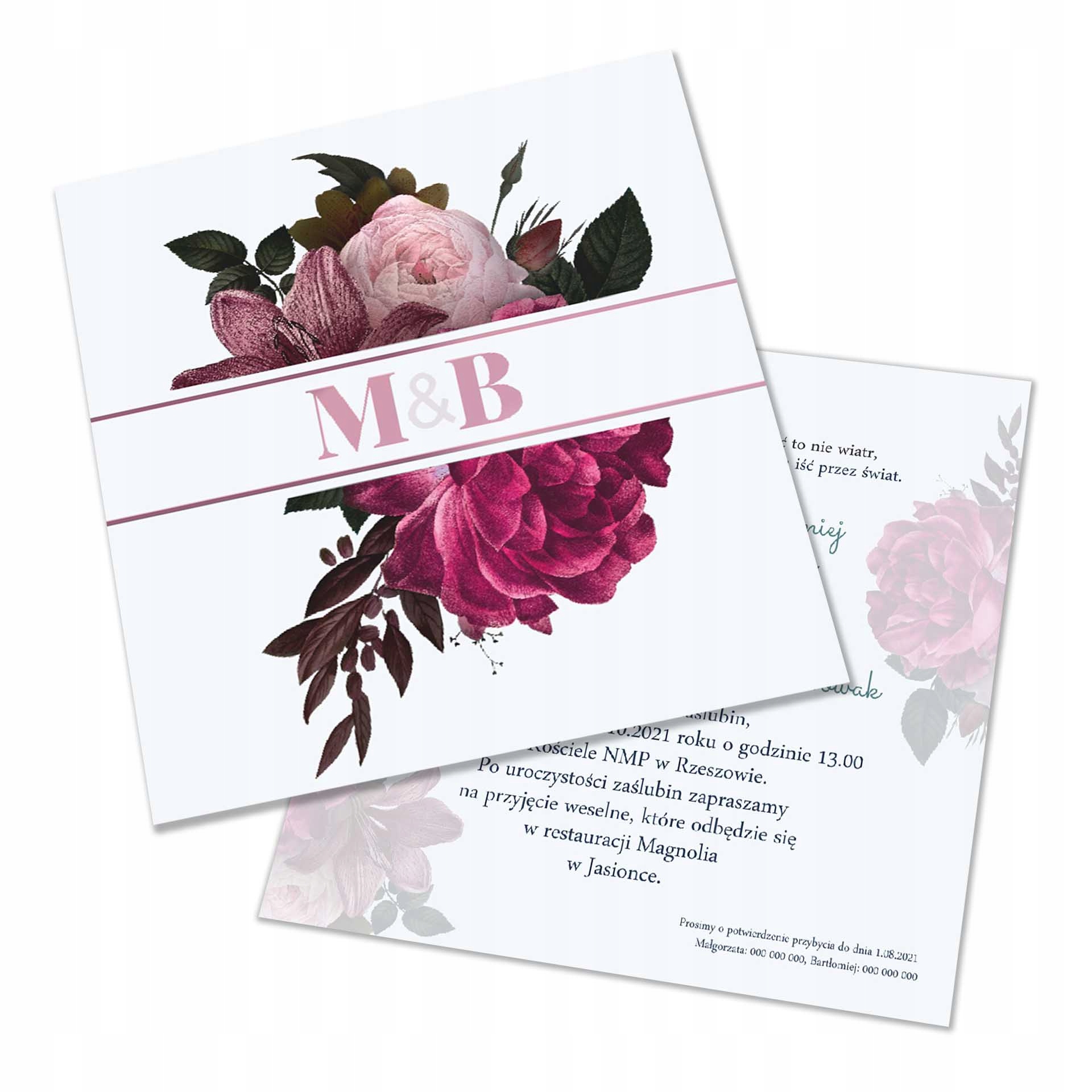 ZAPROSZENIA ŚLUBNE KWADRAT 14x14cm + koperta