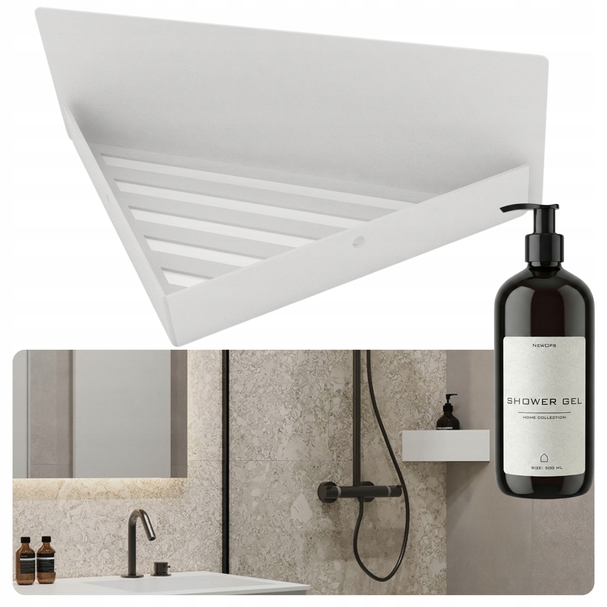 Rohová Polička Do Sprchového Koutu Nook Koupelny Kovová Bílá Dávkovač