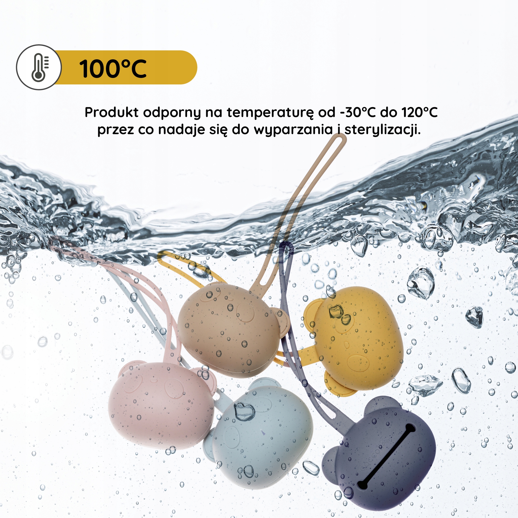 Etui pojemnik na smoczek silikonowy miś opakowanie zawieszka brąz Panda 0m+ Kolor odcienie brązu i beżu