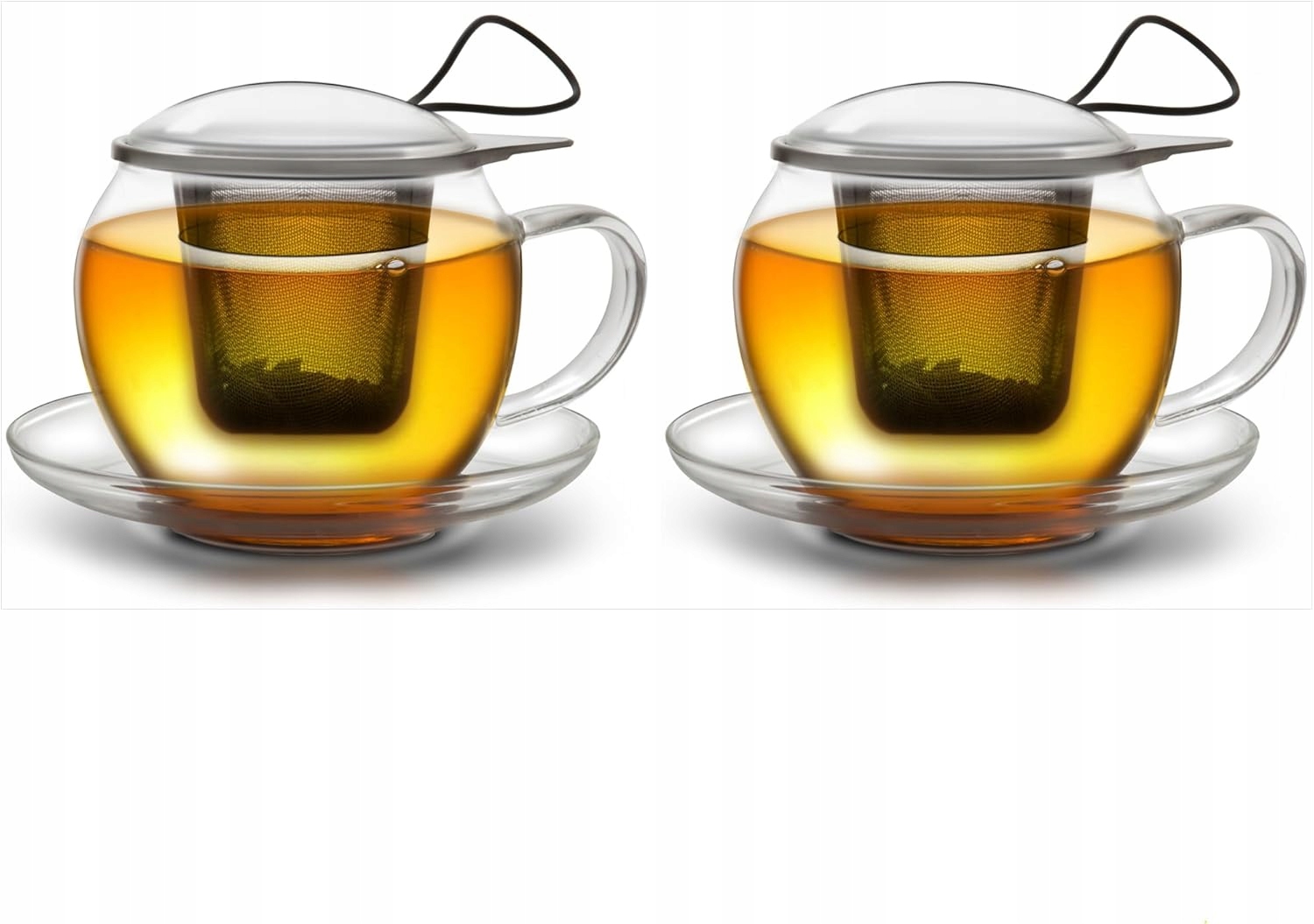 Sada 2 Šálků Na Čaj 450ML Sklo Sítko Víko Podšálek XXL
