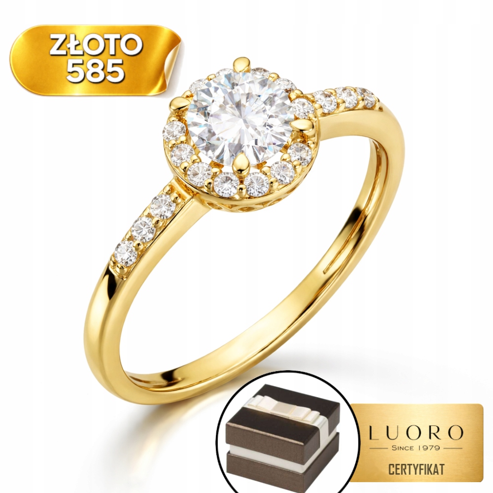 Prstýnek 585 14K S Centrálním Zirkonem A Ozdobnou Lištou R11