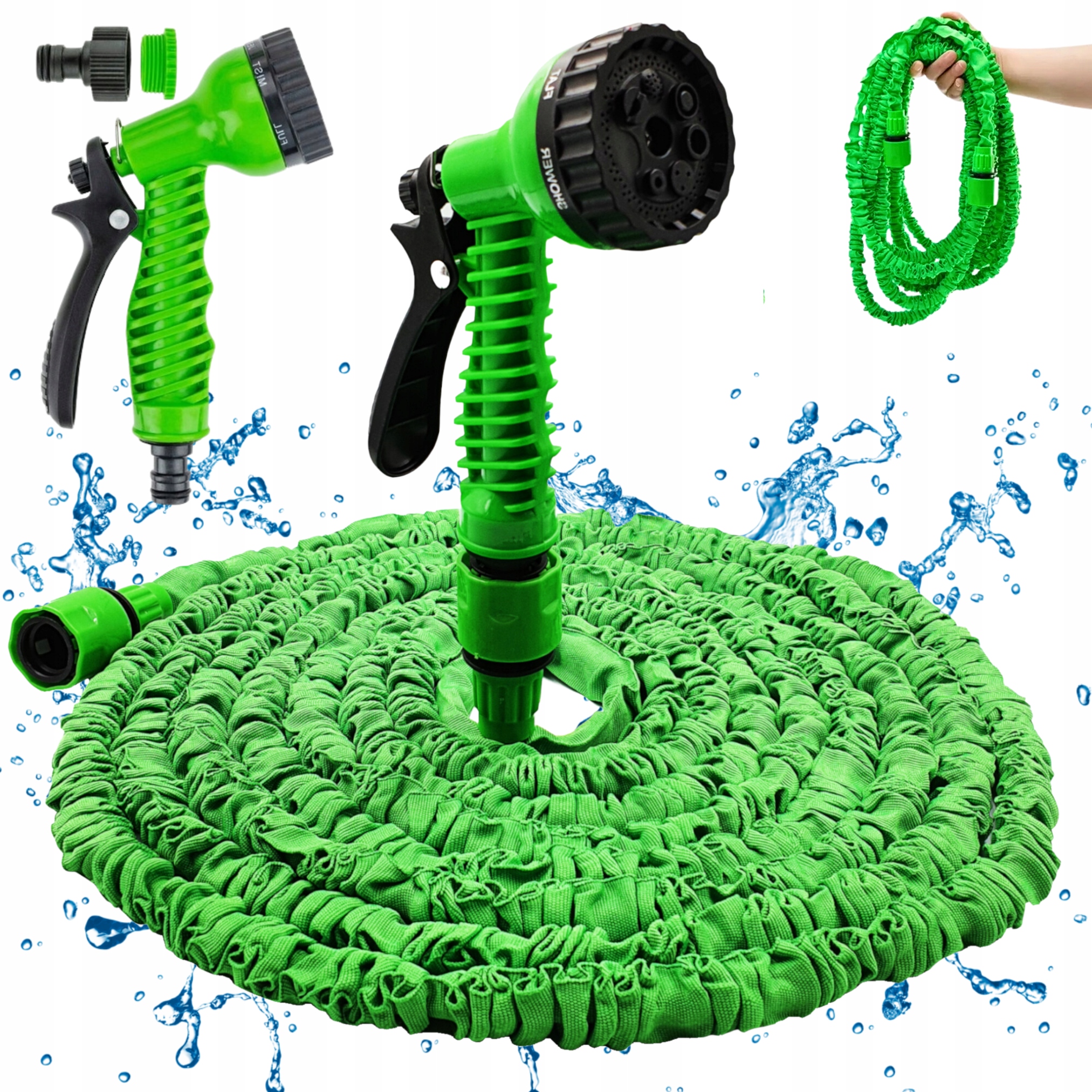 WĄŻ OGRODOWY ELASTYCZNY ROZCIĄGLIWY 20-60M + ZŁĄCZKI + PISTOLET 7 TRYBÓW Kod producenta WĄŻ ELASTYCZNY ZRASZACZ SZLAUF