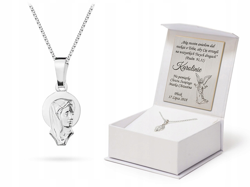 SREBRNY ŁAŃCUSZEK + MEDALIK CHRZEST KOMUNIA GRAWER