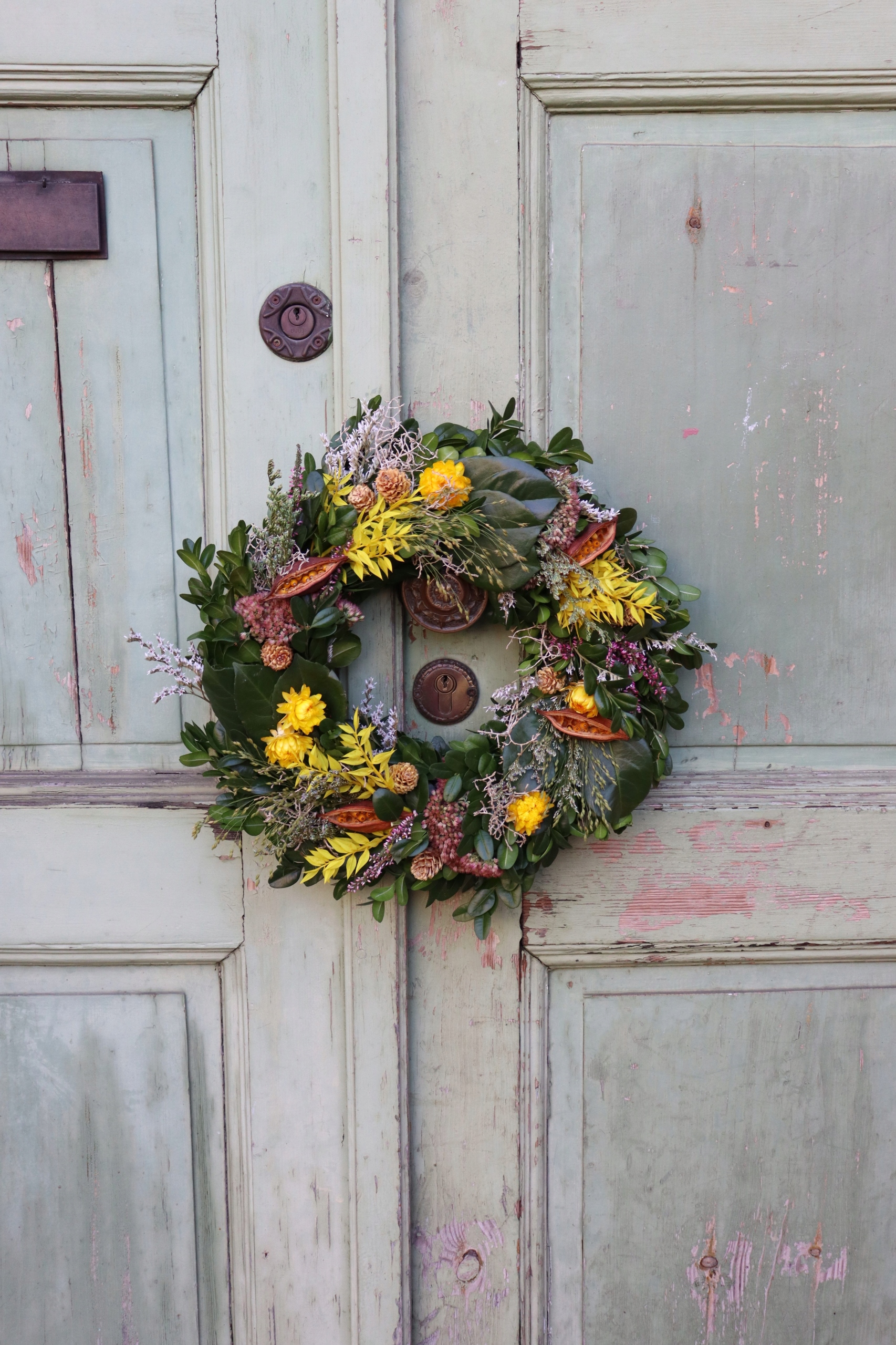 Podzimní dekorační věnec na dveře, stěnu, dekorace z přírodního sušeného materiálu