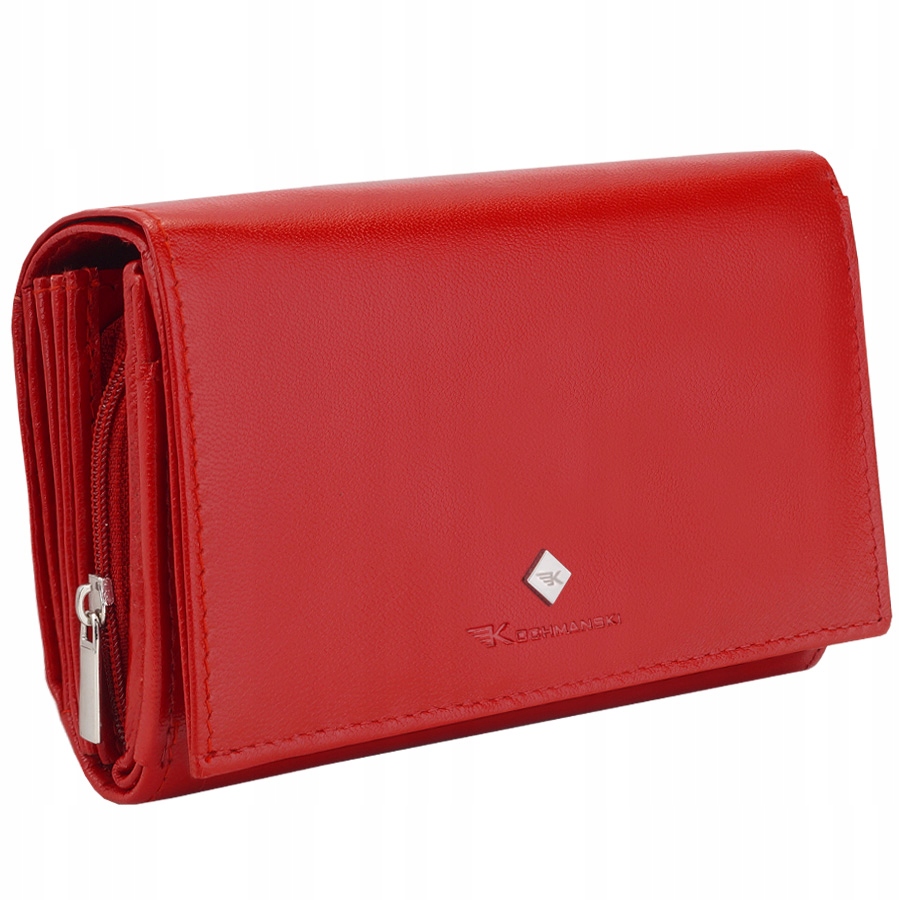 Kochmanski portfel damski skórzany zapinany pojemny czerwony
