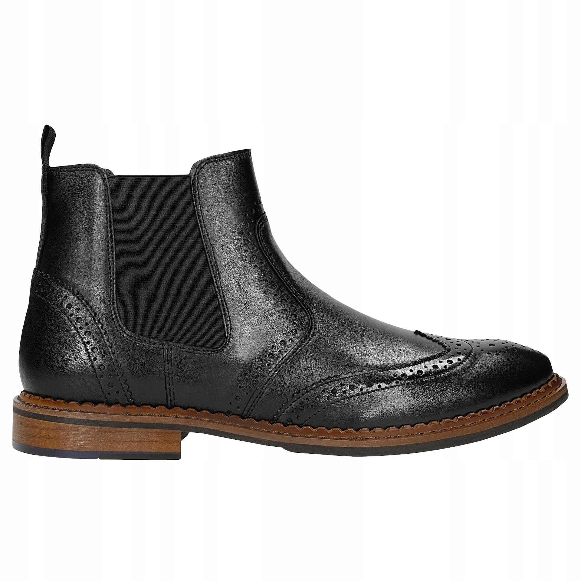 Černé pánské kožené lodičky s ozdobným brogováním, velikost vel.