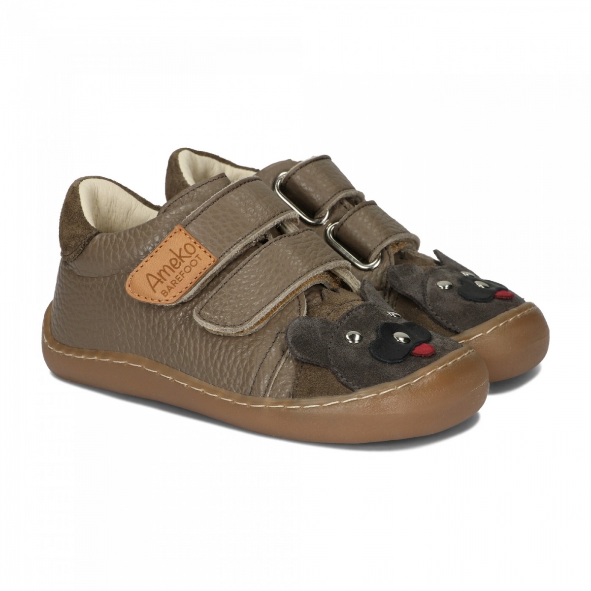 Półbuty Ameko Barefoot Otis Lion Taupe dla chłopca na rzepy roz.21