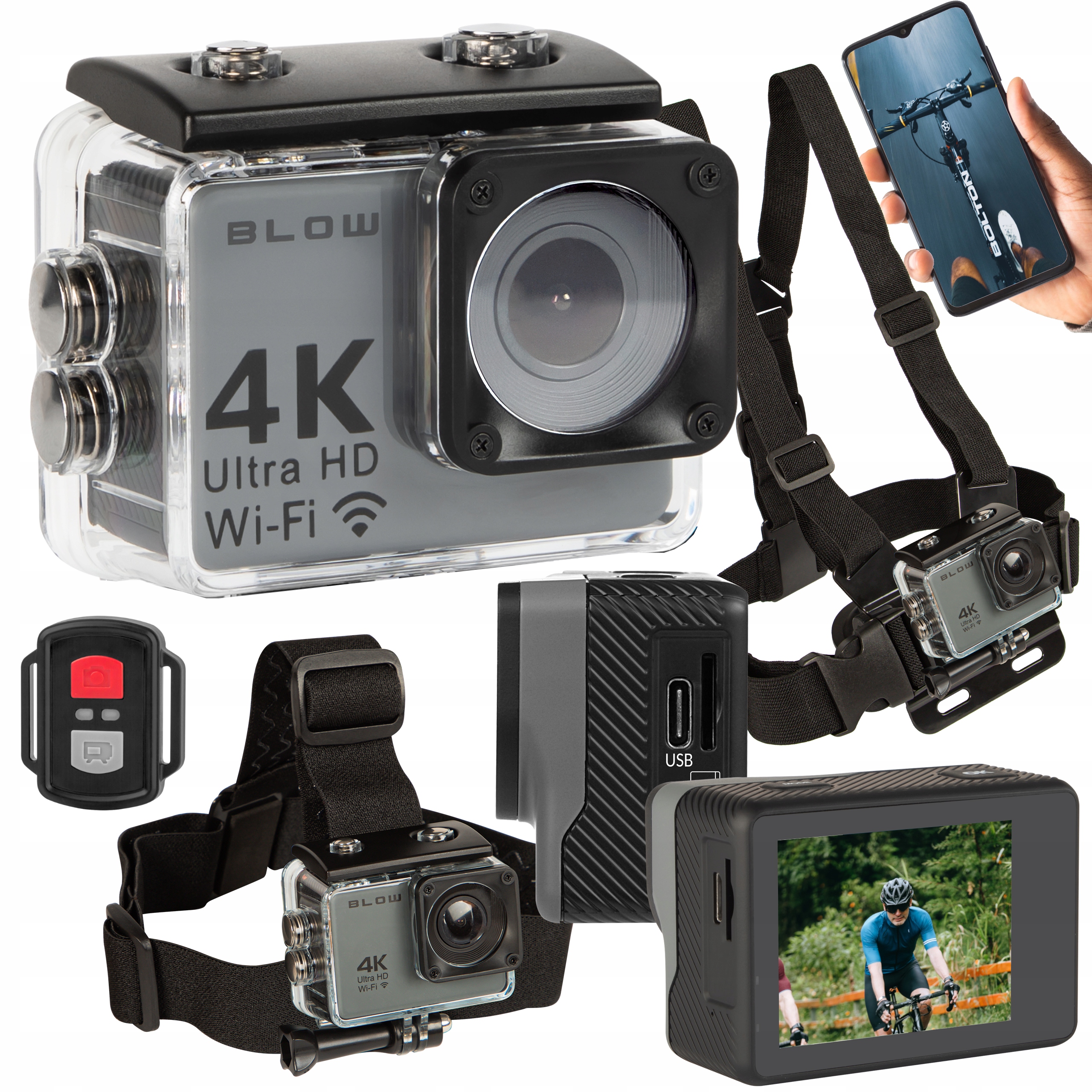 Športová Kamera Go Pro 4U 4K Vodotesná Popruhy Páska Príslušenstvo Sada