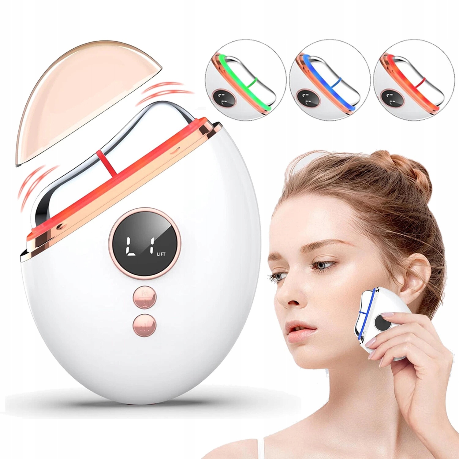 Přístroj Pro Masáž Obličeje Ems Gua Sha Led Světelná Terapie 3 Režimy