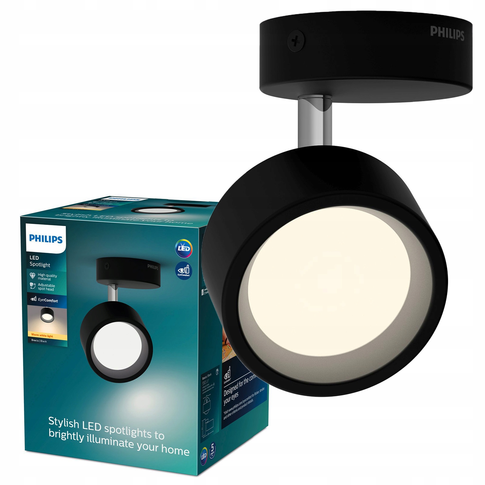 Nástěnná Led lampa 5.5W 550lm 2700K Černá Bratři Philips