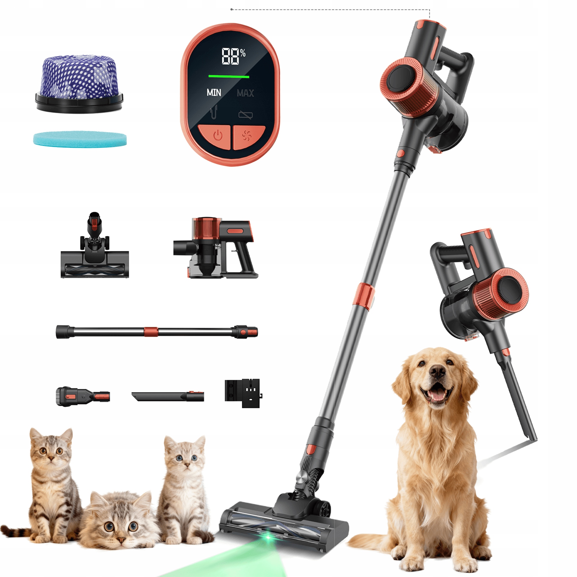 Odkurzacz bezprzewodowy pionowy Jigoo C200 23Kpa 350W Led 40 Min 72dB 1.2L