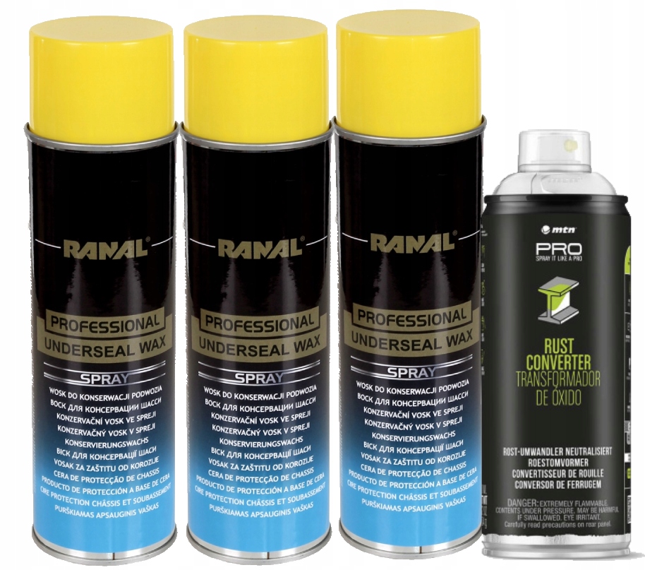 3x Wosk Do Konserwacji Podwozia Spray 500ml 1x Środek Na Rdzę 400ml