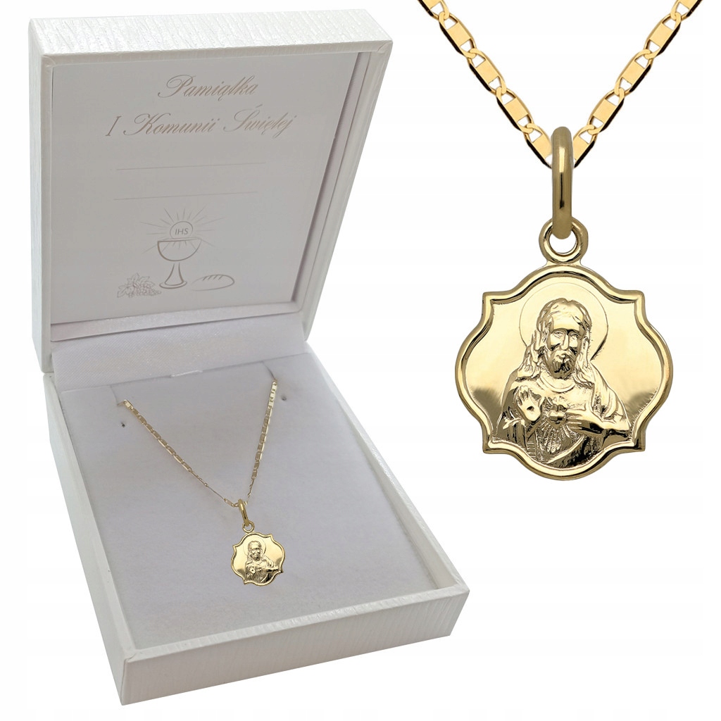 ZŁOTY KOMPLET KOMUNIA ŁAŃCUSZEK I MEDALIK 585 Chrzest Komunijny