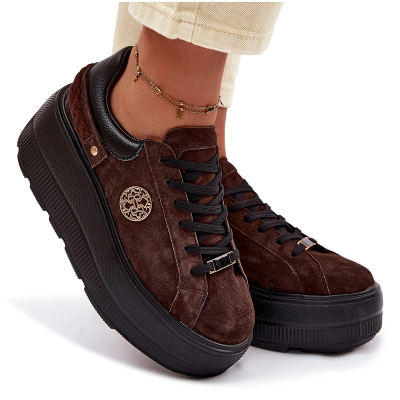 Dámské Semišové Tenisky Masivní Platforma D&a LR61-7094 Čokoládové 41