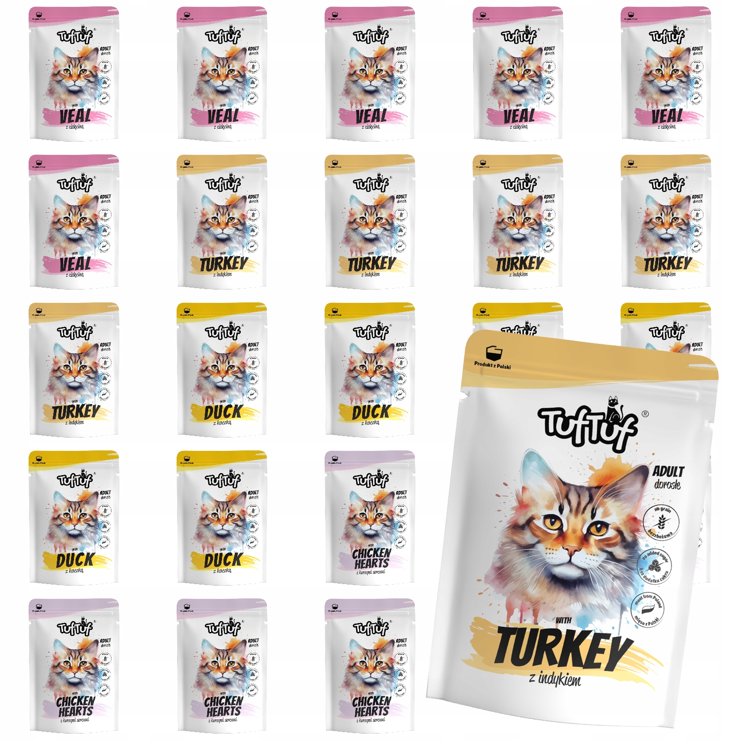 Levně Mokré Krmivo Pro Kočky TufTuf Kapsička mletý MIX Chutí Sada 24x300g