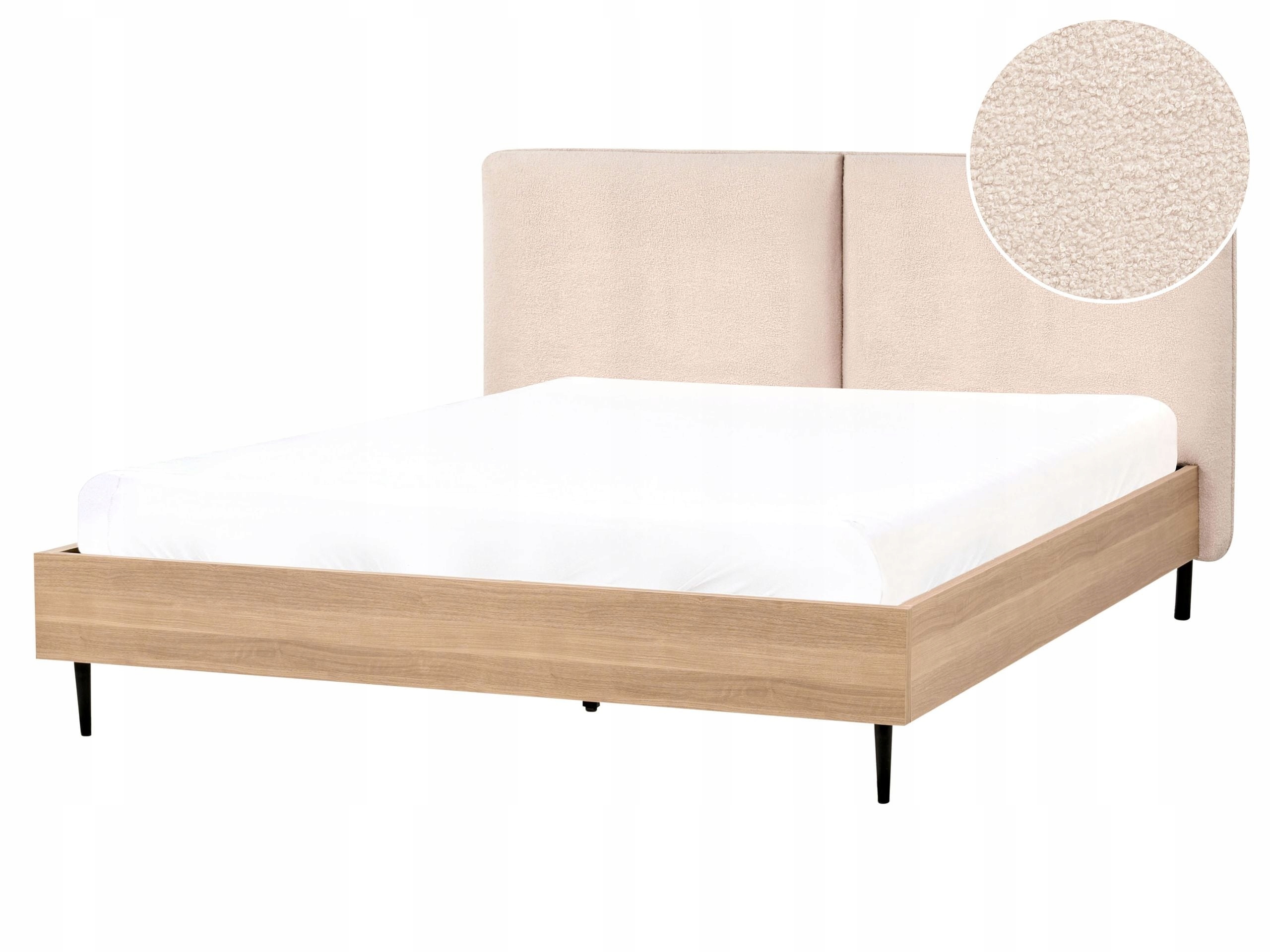 Łóżko 160 x 200 cm stelaż wezgłowie boucle beżowe