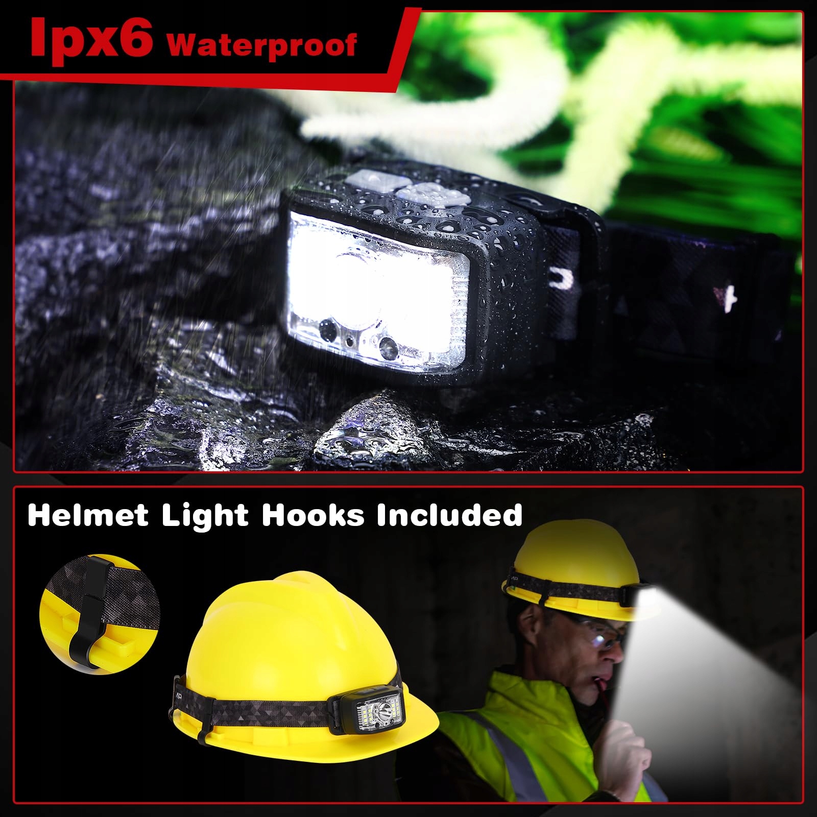 AAIZPLZ Latarka Czołowa LED 2000 Lumenów 16 Trybów IPX6 Wodoodporna — miniatura 6