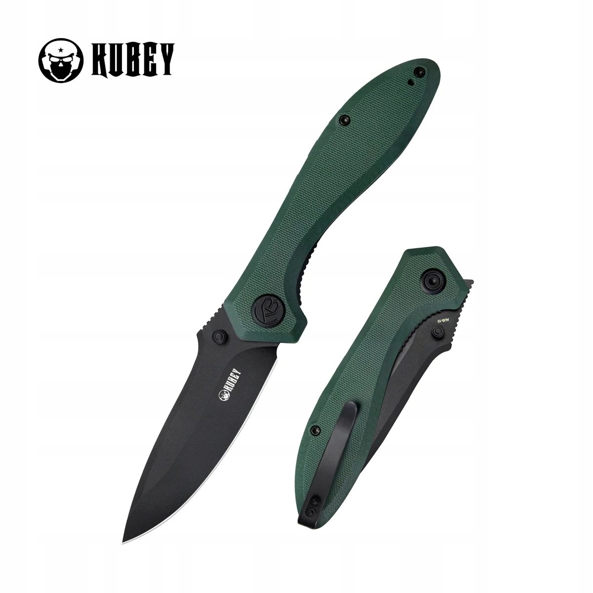 Nóż składany Kubey Ruckus Green G10, Blackwashed AUS-10 by (KU314L)