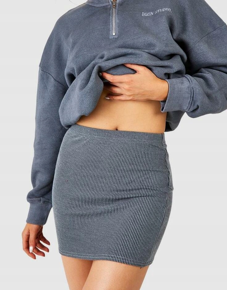 BOOHOO PRĄŻKOWANA OŁÓWKOWA MINI SPÓDNICA Z GUMKĄ W PASIE 5FG NG2__M