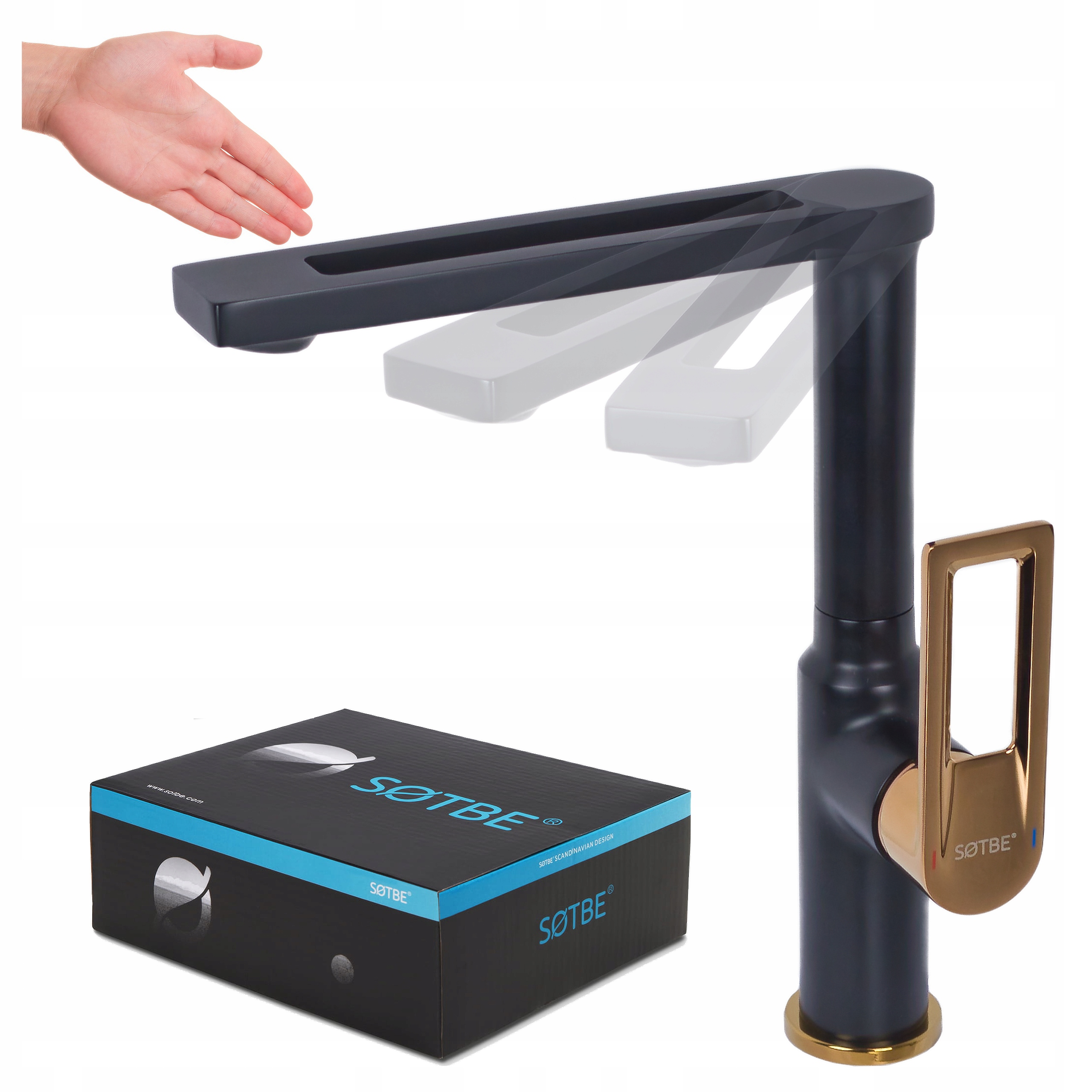 Vysoká otočná kuchynská batéria, vodovodná batéria do kuchyne, čierna zlatá Sotbe