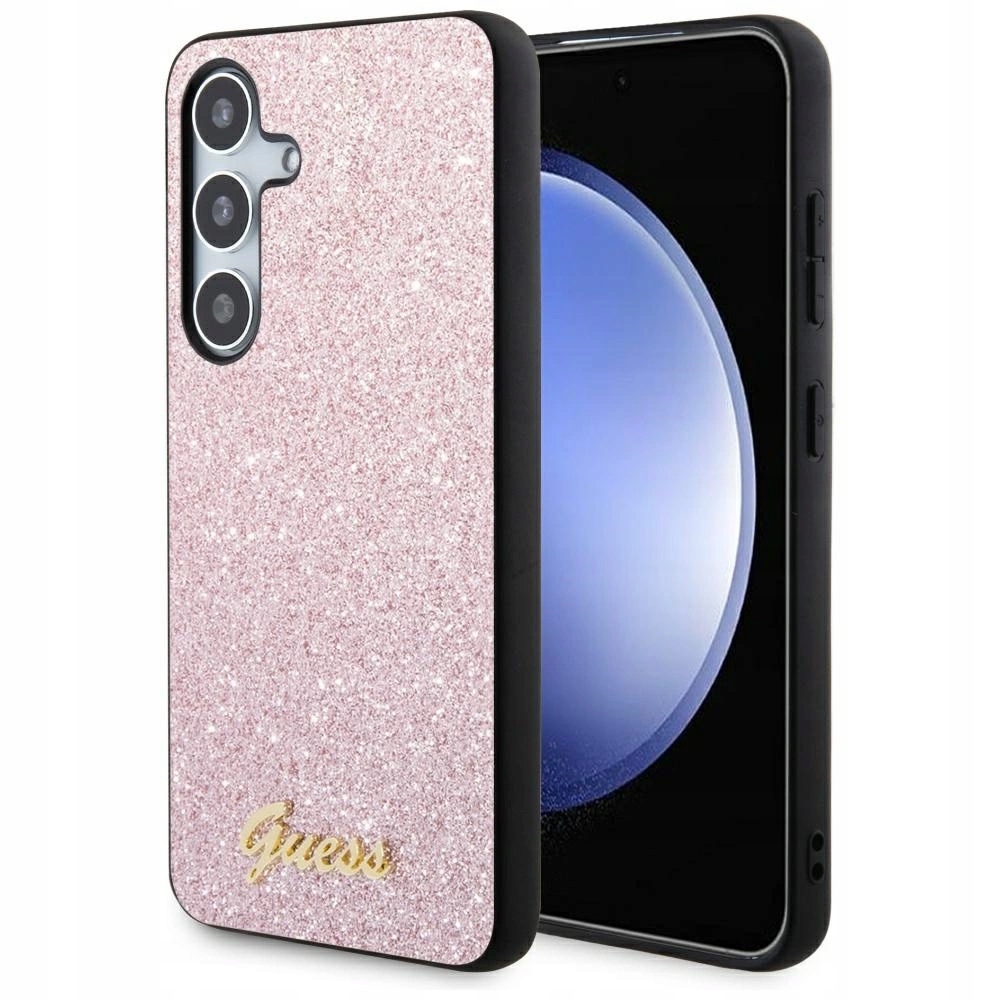 Pouzdro Guess Glitter Script pro Samsung Galaxy S24 růžové