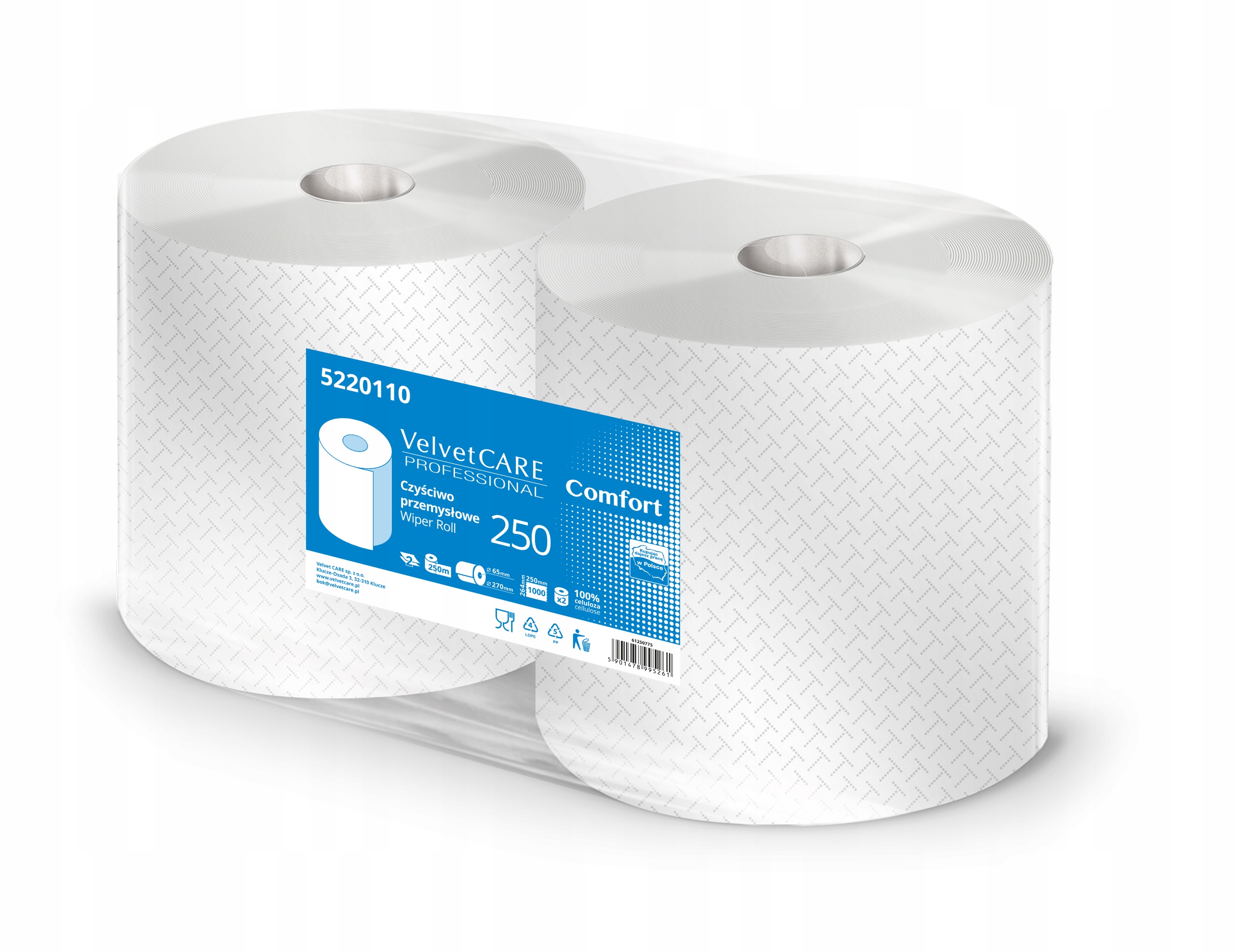 VELVET CZYŚCIWO PAPIEROWE 2w PRZEMYSŁOWE 250mb 2szt. 1000 listków