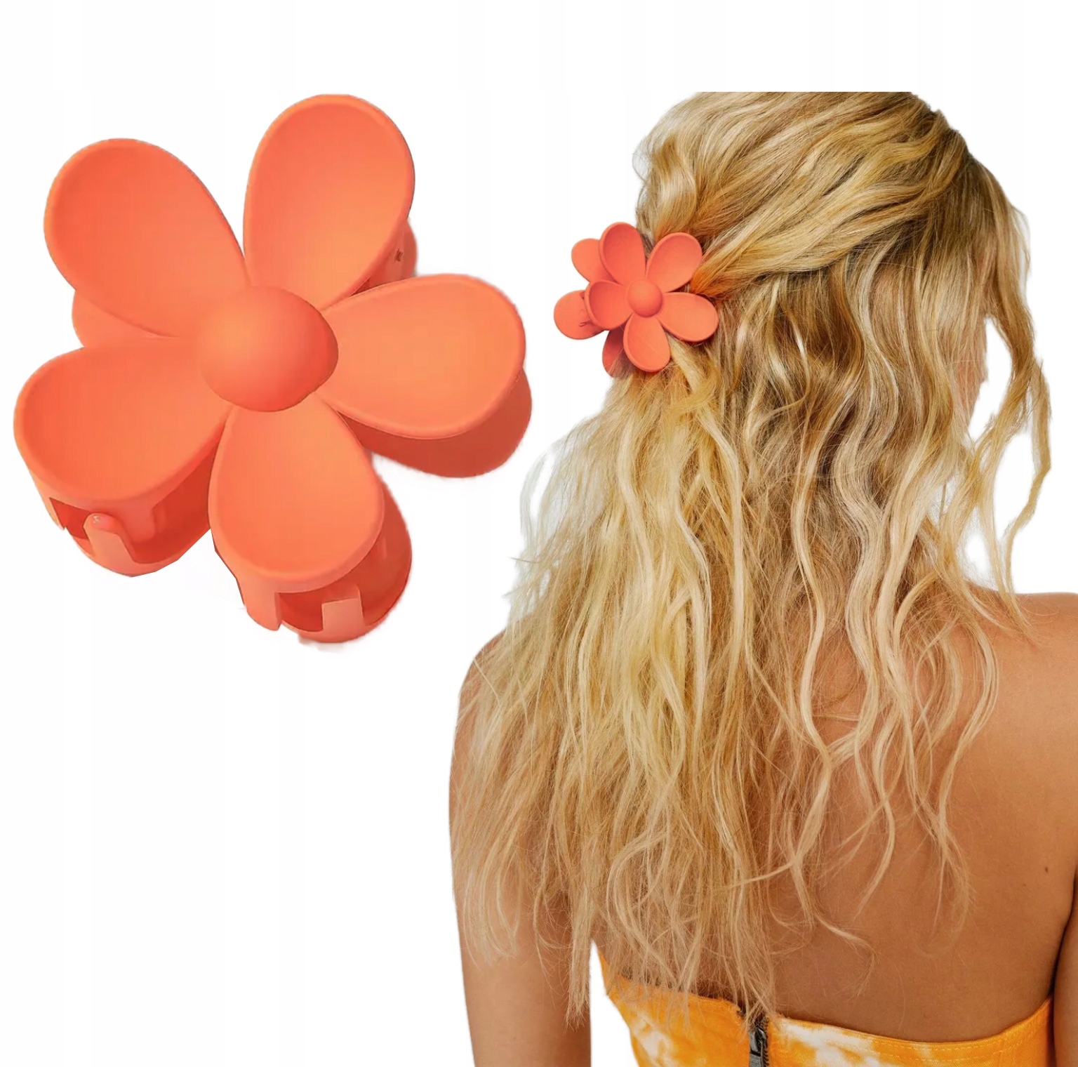SPINKA DO WŁOSÓW DUŻA KLAMRA KWIAT SZCZĘKA ZACISK POMARAŃCZOWA