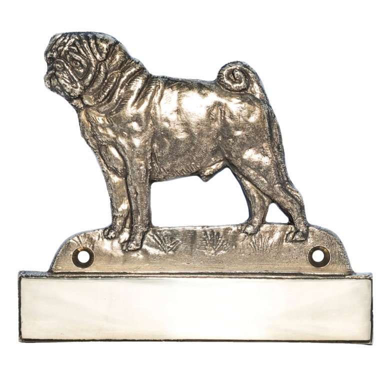 Mops, Pug mosadzná tabuľa na dvere so psom, gravírovaný štítok