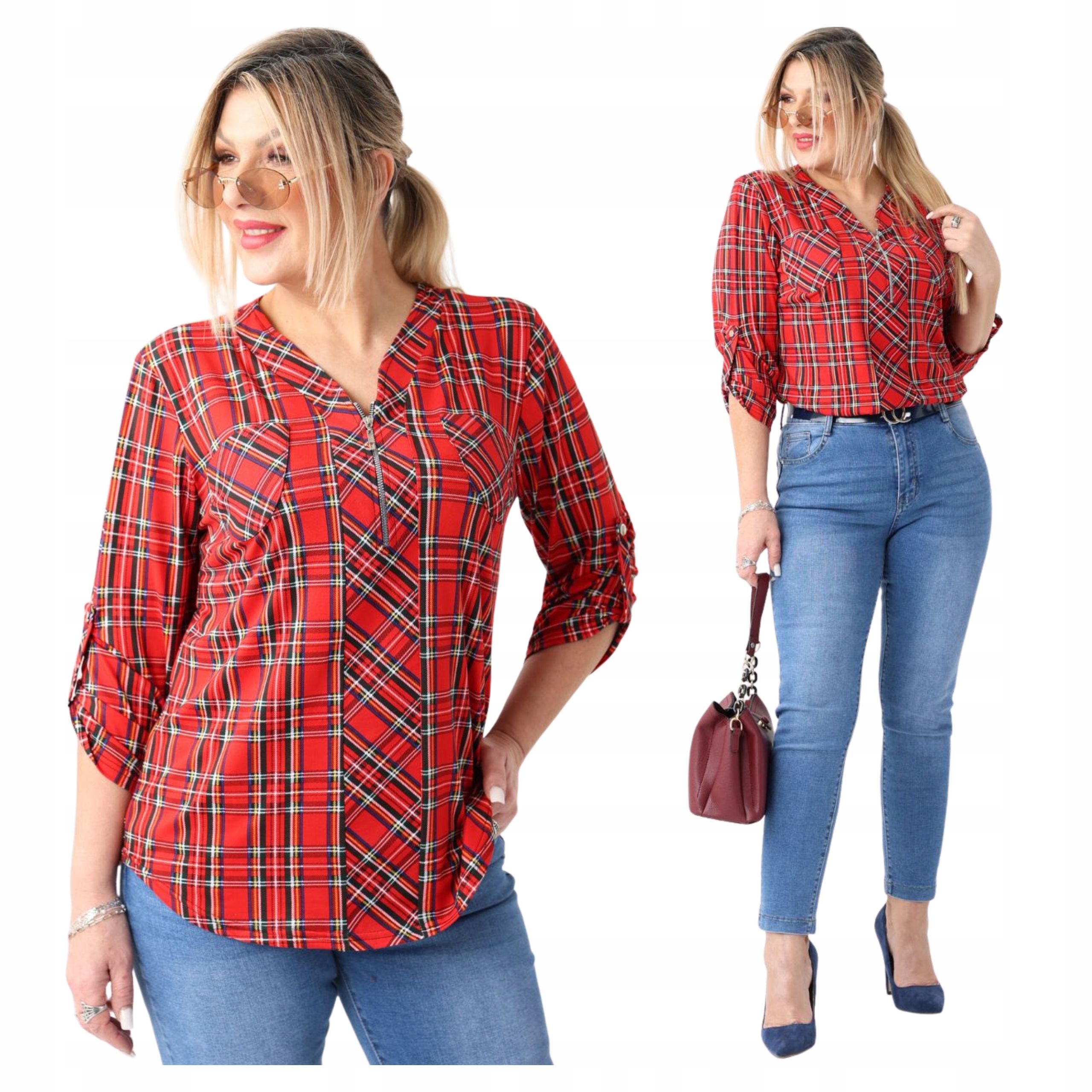 Bluzka Koszula Wzór W Kratę Duże Rozmiary Polski Producent Elastyczna