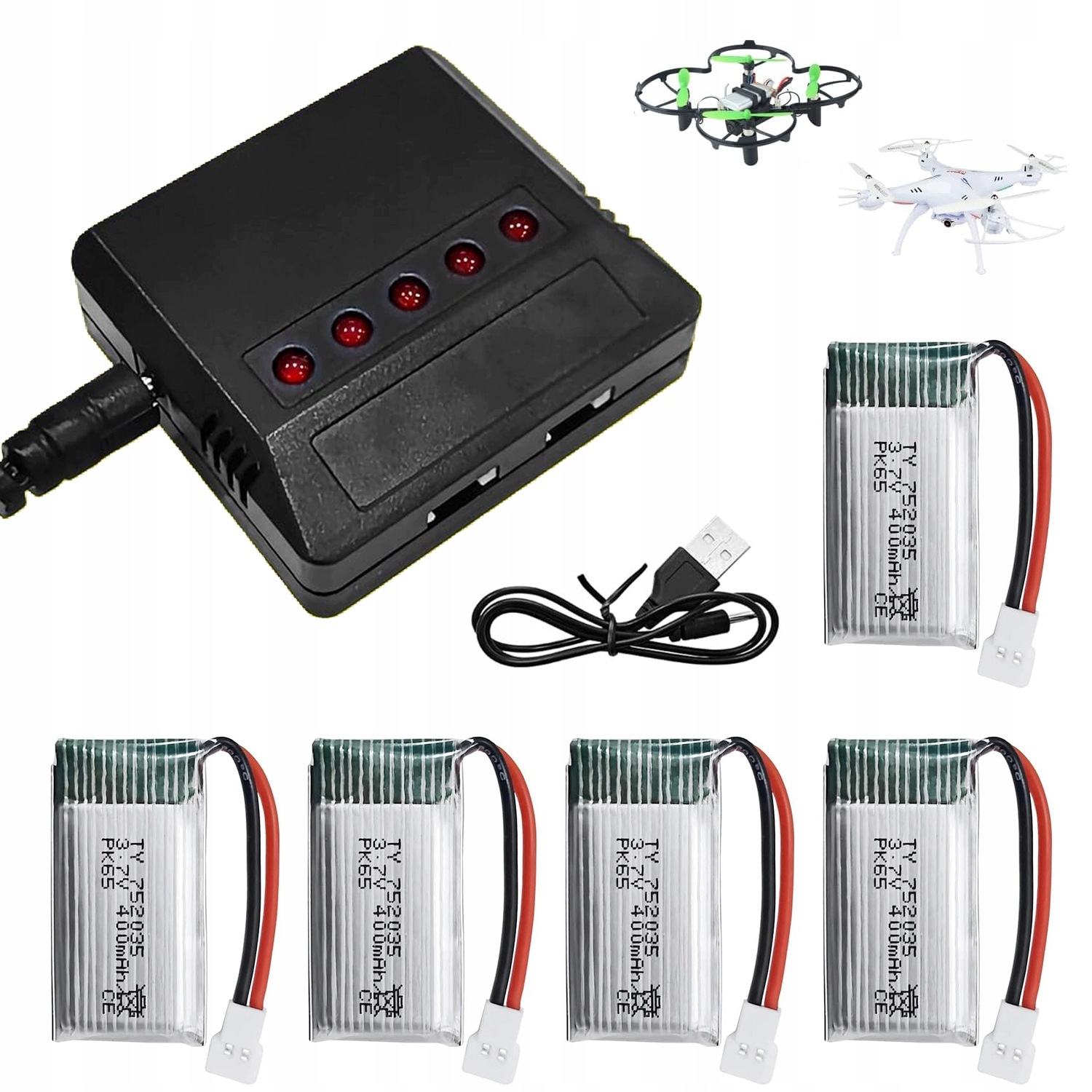 5 x baterie 3.7 V 400 mAh pro Hubsan H31 H6C H98 39X20X8 mm Nabíječka