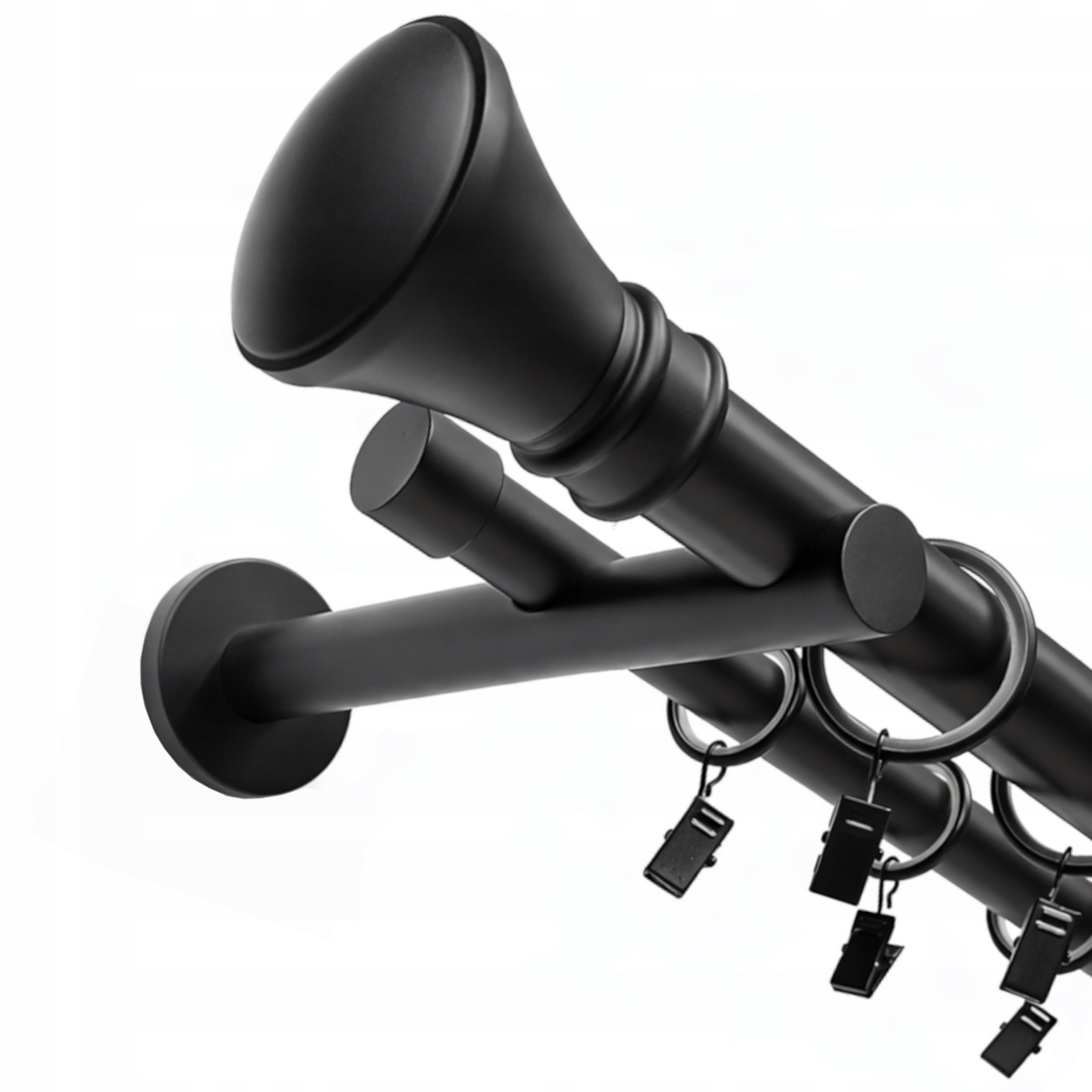 Garnýž Kovový dvojitý 25+19 mm záclonové tyče černé Mat Monaco Černé 280 cm