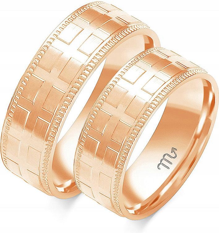 Růžové zlaté moderní snubní prsteny 585 velikost 26 27 28, klasický model gravírování